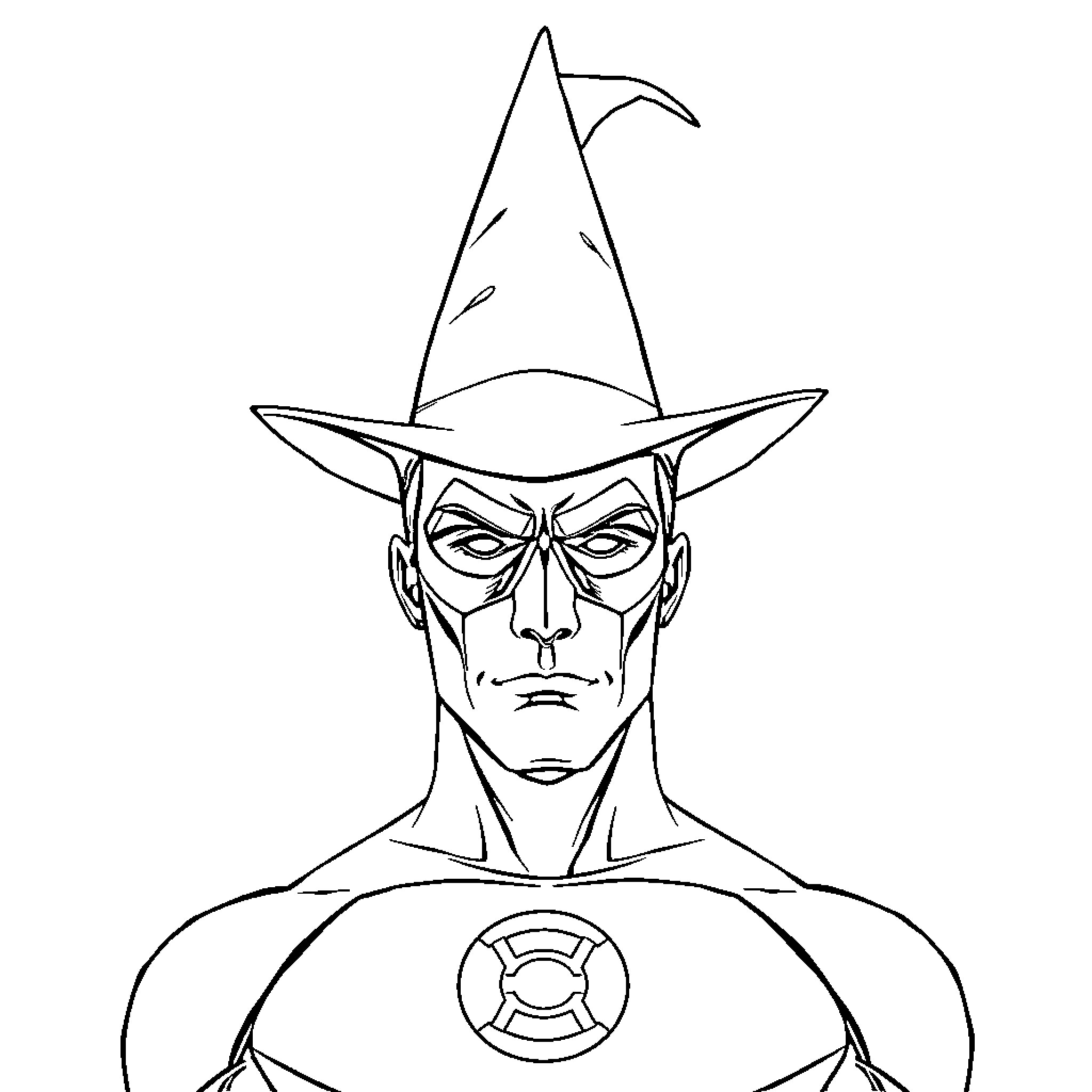Lantern hero with determined expression Coloring Page (free black-and-white line drawing printable PDF for all, from beginners to advanced learners, including children, teens, adults, and seniors)