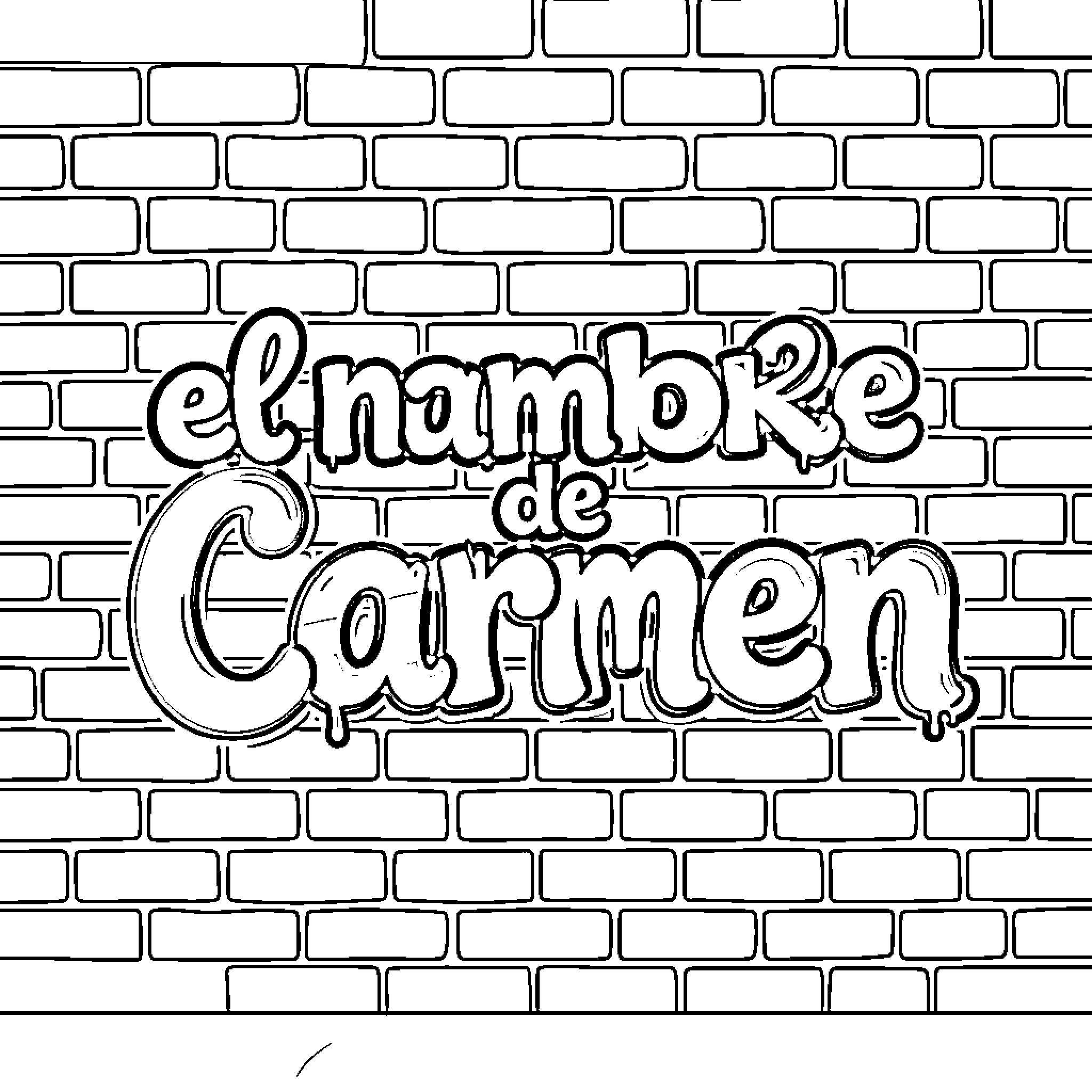 Carmen's Playful Wall Graffiti Coloring Page (free black-and-white line drawing printable PDF for all, from beginners to advanced learners, including children, teens, adults, and seniors)