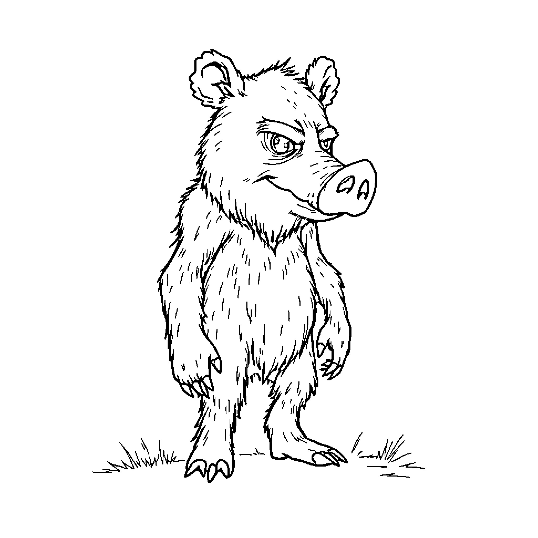 Manbearpig looking confused and curious Coloring Page (free black-and-white line drawing printable PDF for all, from beginners to advanced learners, including children, teens, adults, and seniors)