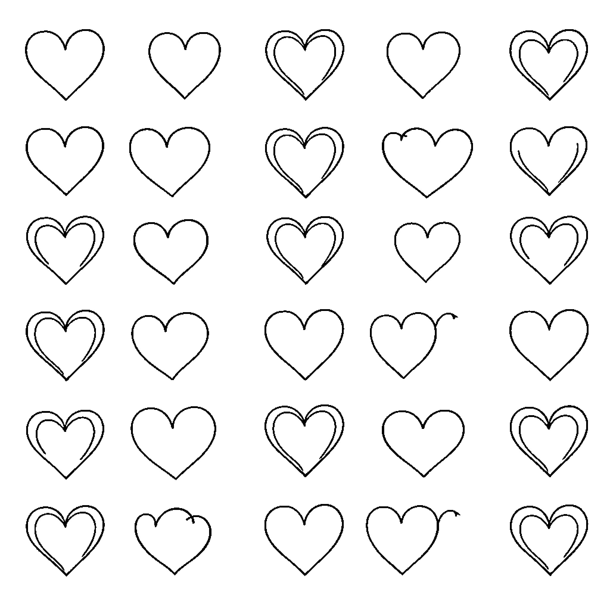Heart-shaped icons in various styles Coloring Page (free black-and-white line drawing printable PDF for all, from beginners to advanced learners, including children, teens, adults, and seniors)