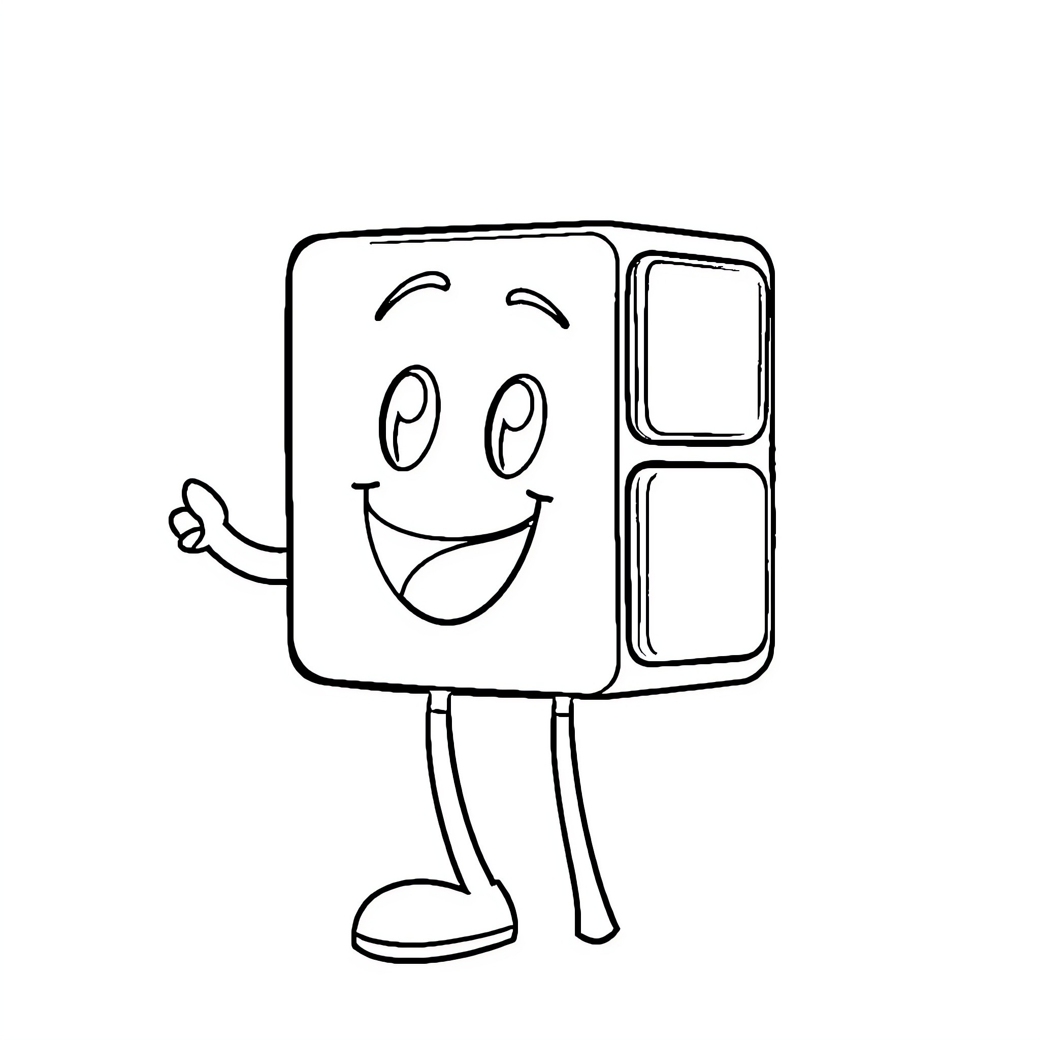 Numberblock 9 smiling and gesturing Coloring Page (free black-and-white line drawing printable PDF for all, from beginners to advanced learners, including children, teens, adults, and seniors)