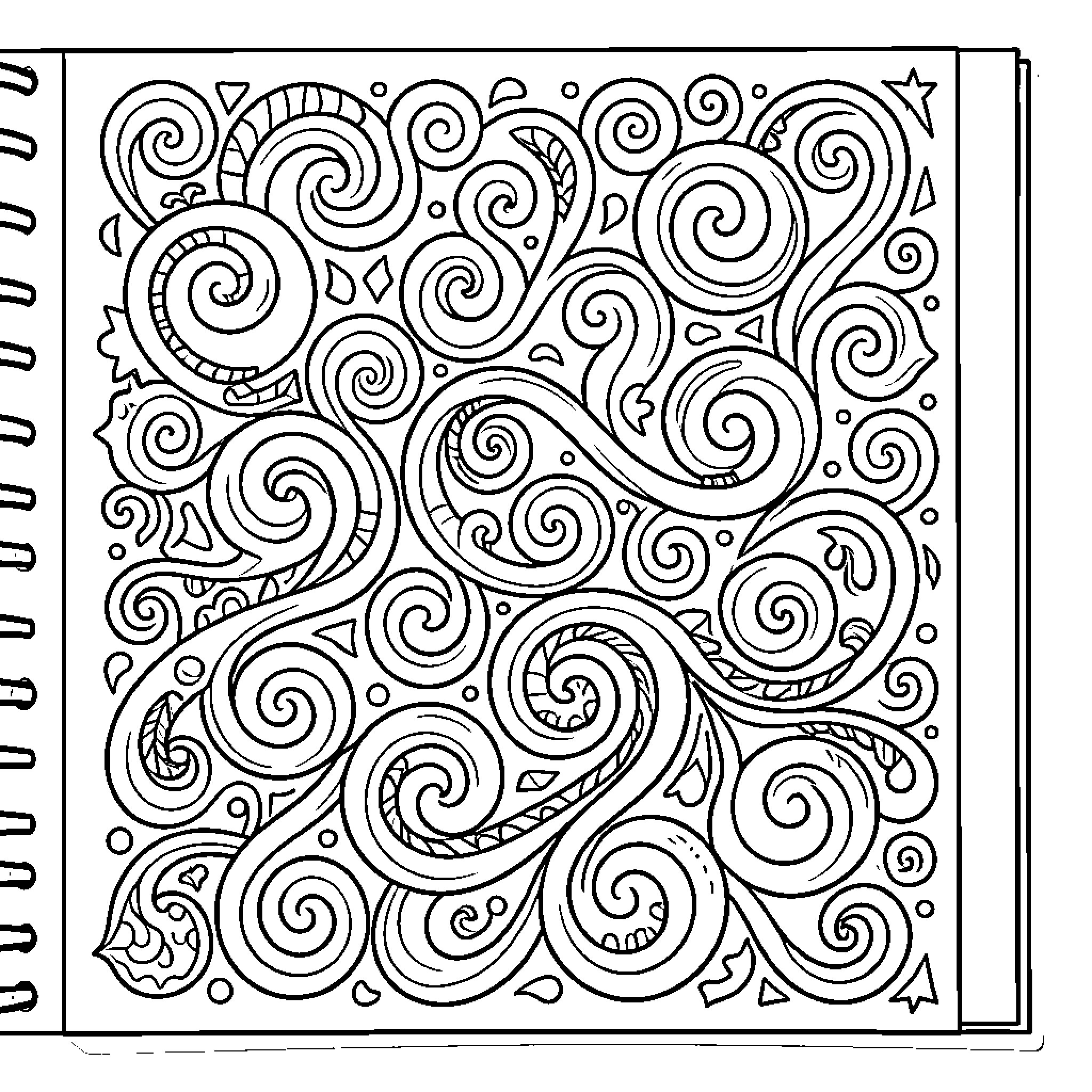Doodle of swirling abstract patterns Coloring Page (free black-and-white line drawing printable PDF for all, from beginners to advanced learners, including children, teens, adults, and seniors)