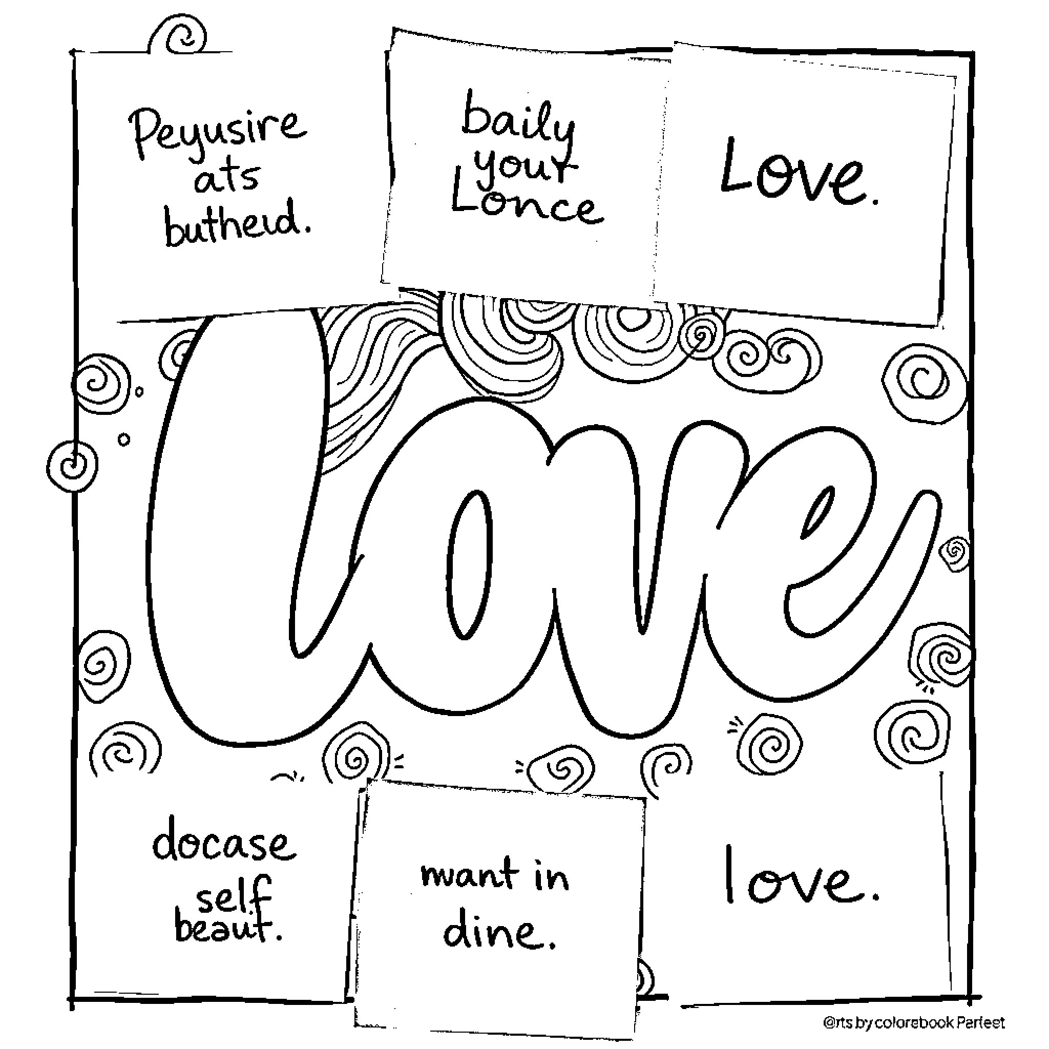 Affirmation of Self-Love and Positivity Coloring Page (free black-and-white line drawing printable PDF for all, from beginners to advanced learners, including children, teens, adults, and seniors)