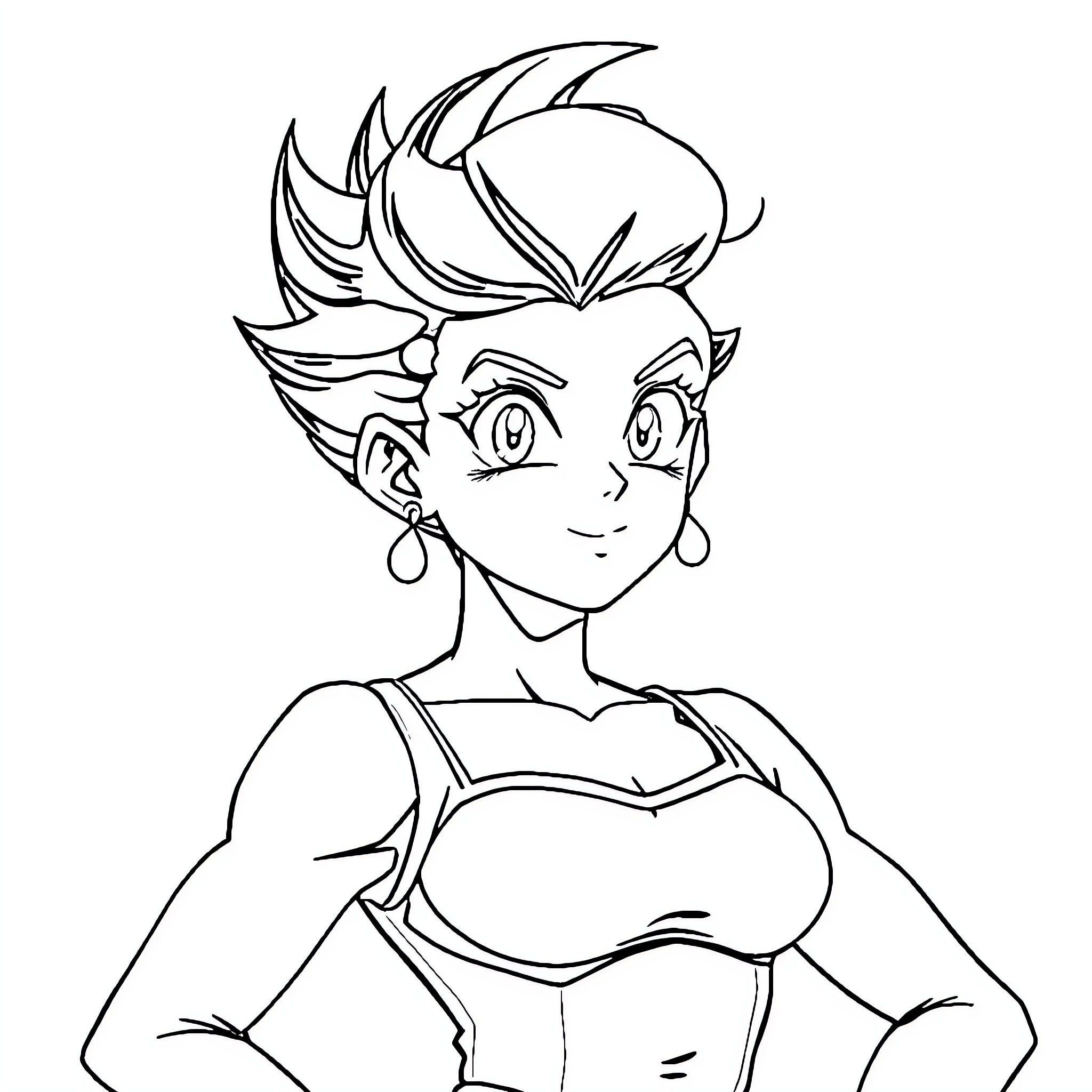 Bulma's Confident Anime Expression Coloring Page (free black-and-white line drawing printable PDF for all, from beginners to advanced learners, including children, teens, adults, and seniors)