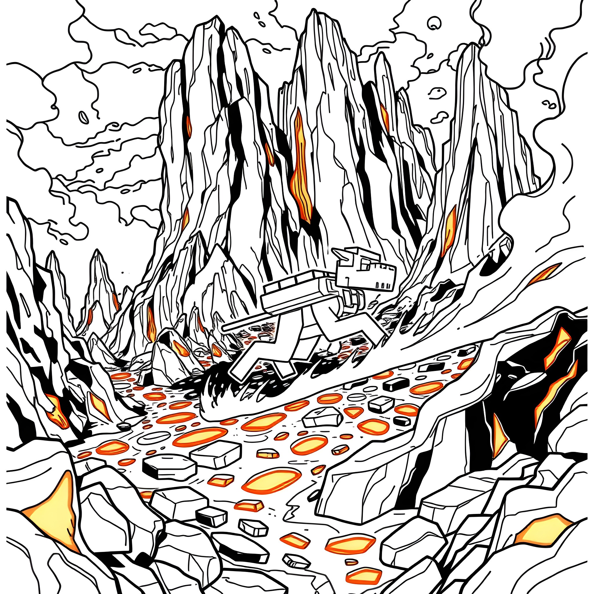 Strider's Journey Through the Rugged Terrain Coloring Page (free black-and-white line drawing printable PDF for all, from beginners to advanced learners, including children, teens, adults, and seniors)