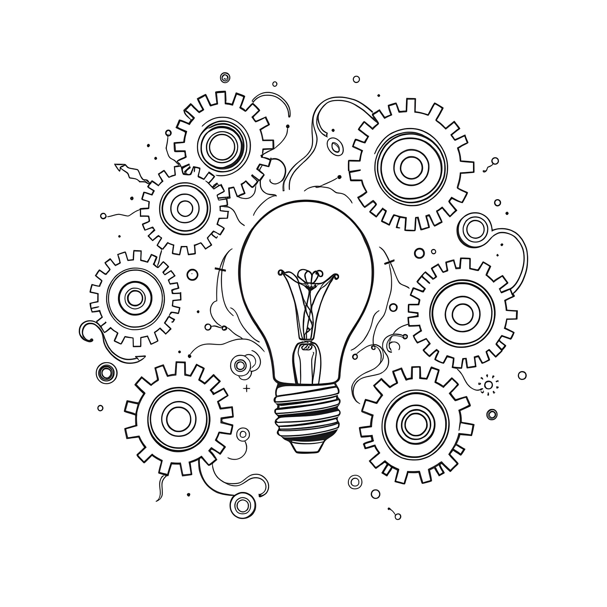 Idea for Innovative Invention with Light Bulb Coloring Page (free black-and-white line drawing printable PDF for all, from beginners to advanced learners, including children, teens, adults, and seniors)