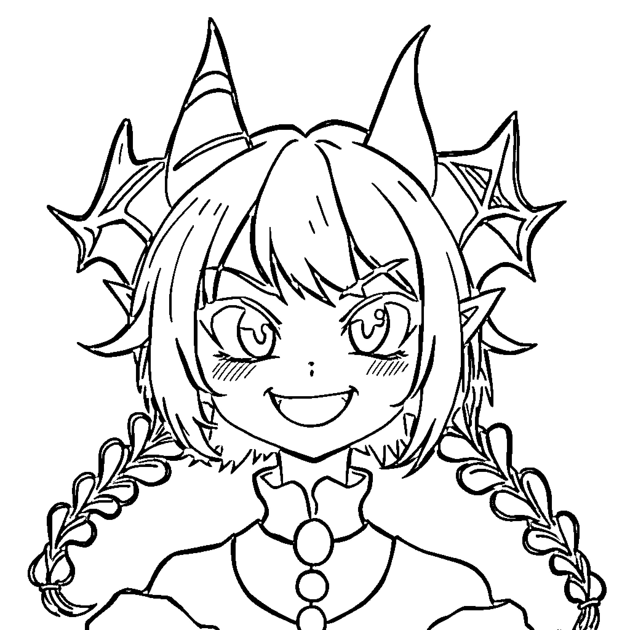 Kuromi's Mischievous Grin and Festive Attire Coloring Page (free black-and-white line drawing printable PDF for all, from beginners to advanced learners, including children, teens, adults, and seniors)
