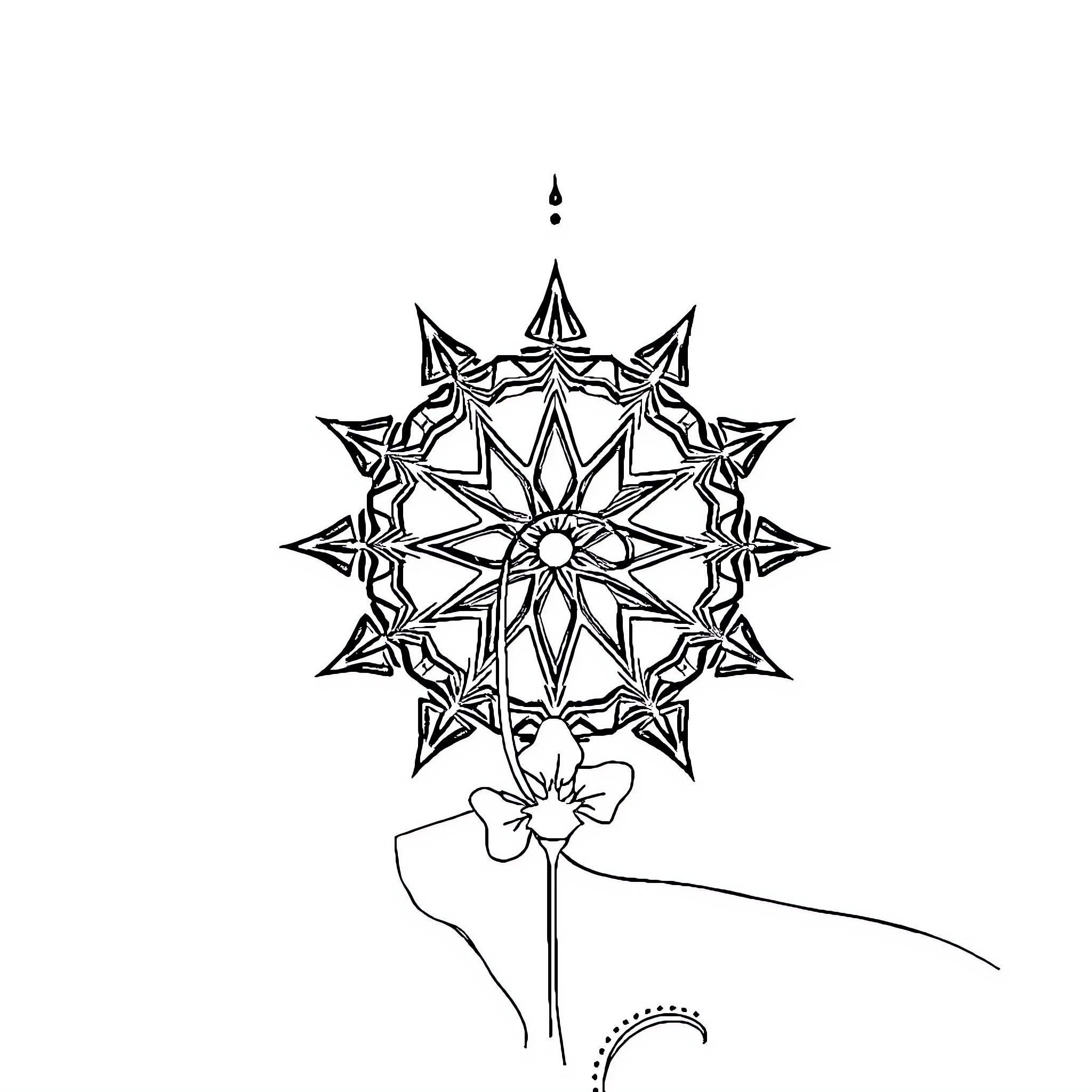 Swordsman wielding intricate celestial weapon Coloring Page (free black-and-white line drawing printable PDF for all, from beginners to advanced learners, including children, teens, adults, and seniors)