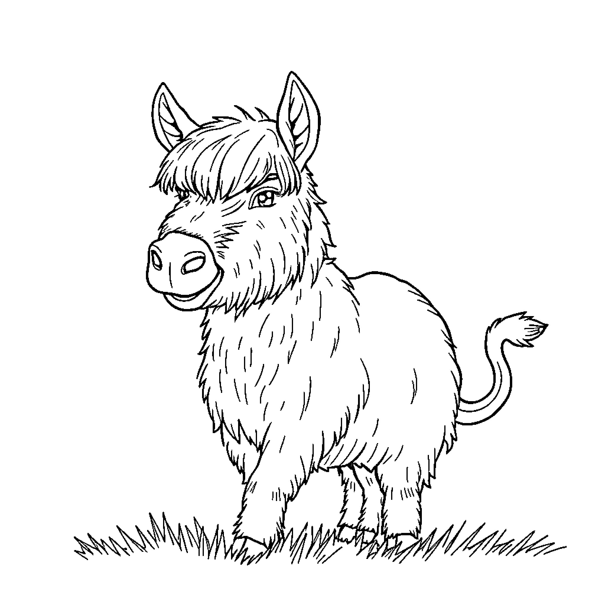 Shetland Sheepdog standing in a grassy field Coloring Page (free black-and-white line drawing printable PDF for all, from beginners to advanced learners, including children, teens, adults, and seniors)