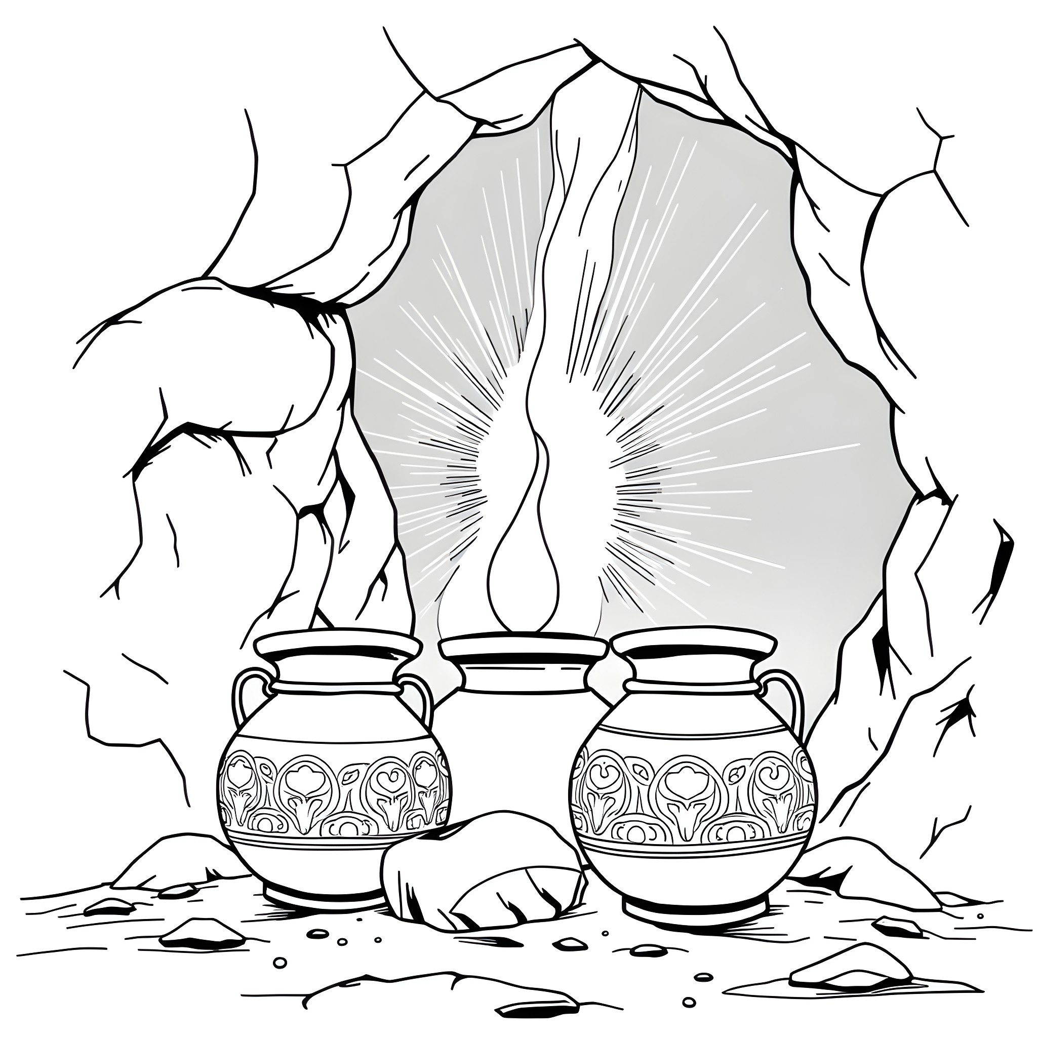 2 Corinthians - Cracked stones and pots in the desert Coloring Page (free black-and-white line drawing printable PDF for all, from beginners to advanced learners, including children, teens, adults, and seniors)
