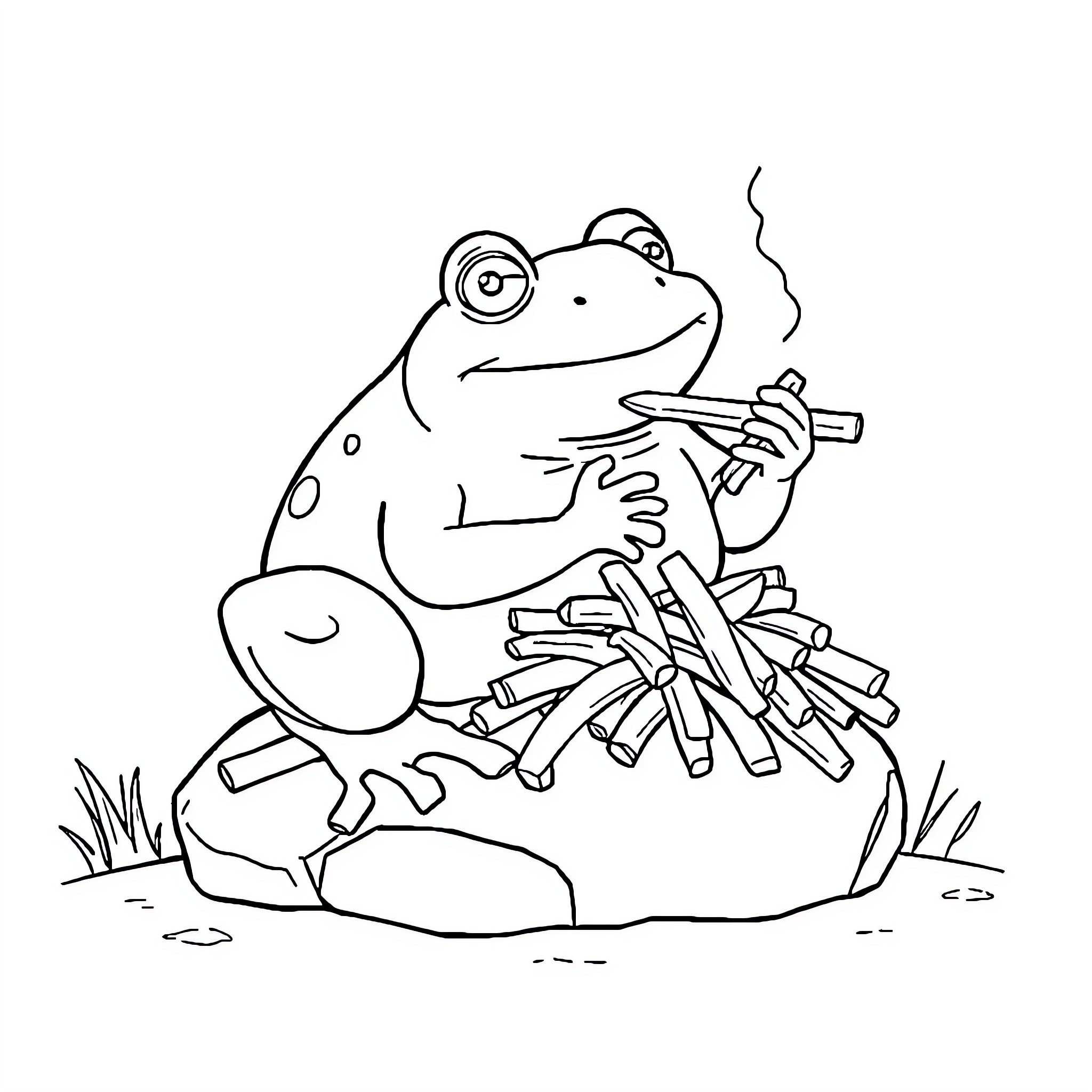 Frog enjoying a tasty snack Coloring Page (free black-and-white line drawing printable PDF for all, from beginners to advanced learners, including children, teens, adults, and seniors)