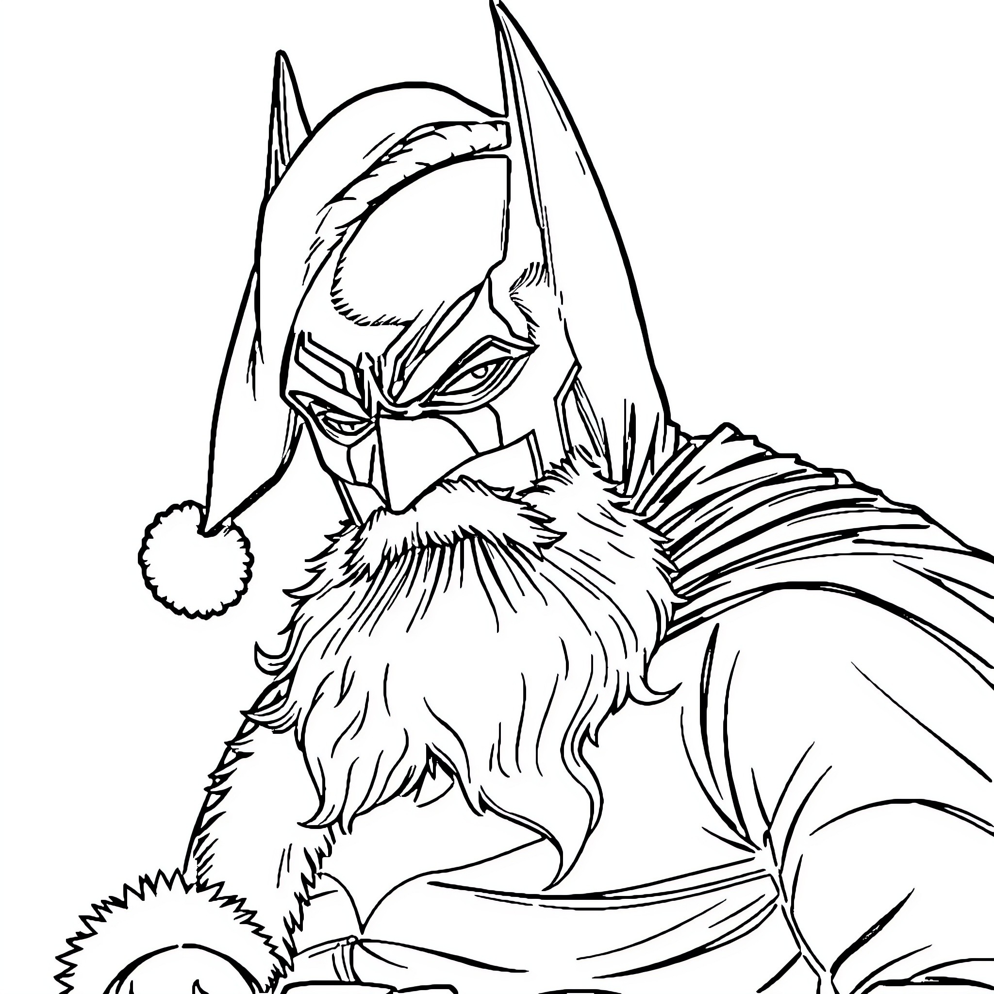 Batman in Festive Attire Gazing Intently Coloring Page (free black-and-white line drawing printable PDF for all, from beginners to advanced learners, including children, teens, adults, and seniors)