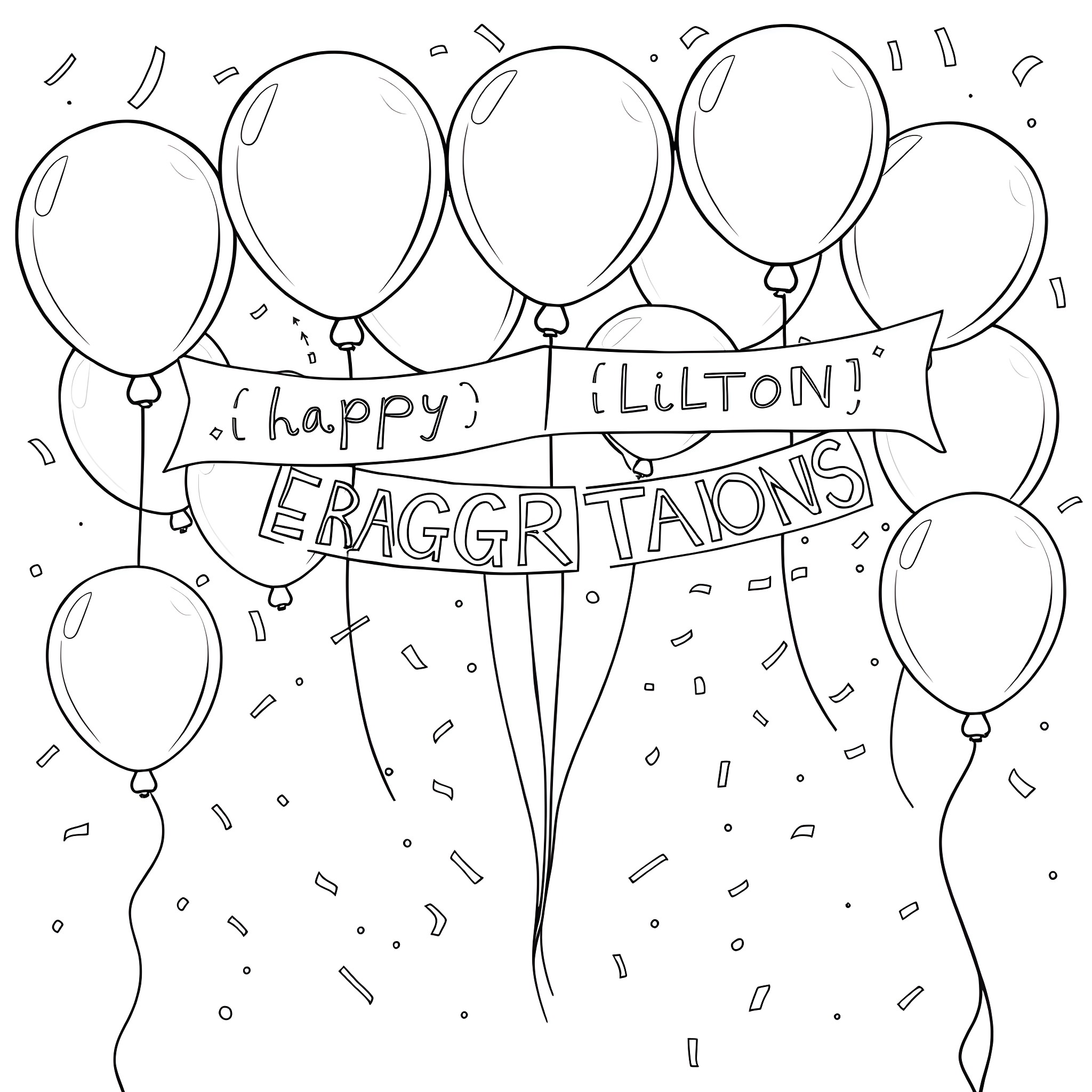 Balloon celebration for Lillton's achievements Coloring Page (free black-and-white line drawing printable PDF for all, from beginners to advanced learners, including children, teens, adults, and seniors)