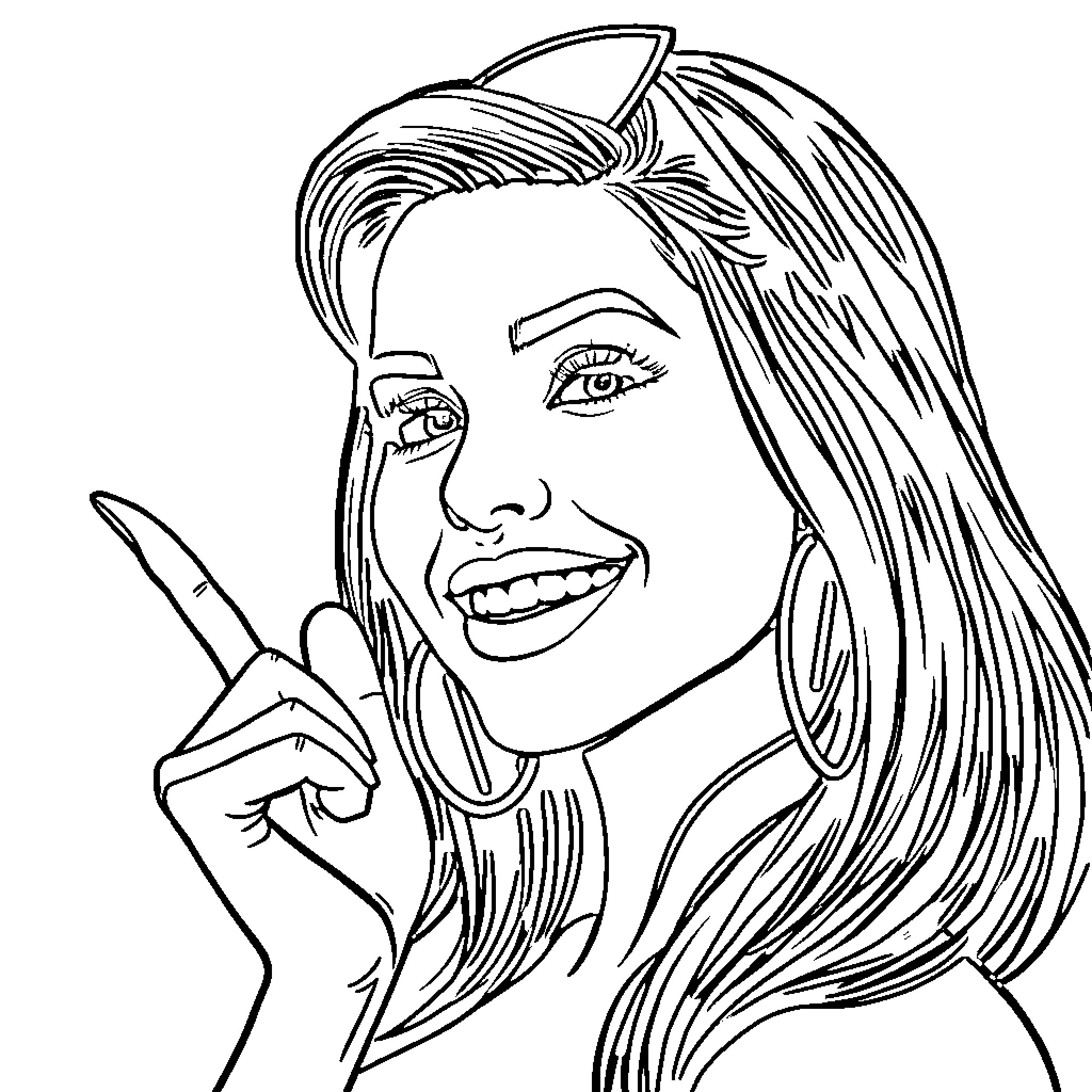 Kylie Brazy smiling and making a hand gesture Coloring Page (free black-and-white line drawing printable PDF for all, from beginners to advanced learners, including children, teens, adults, and seniors)