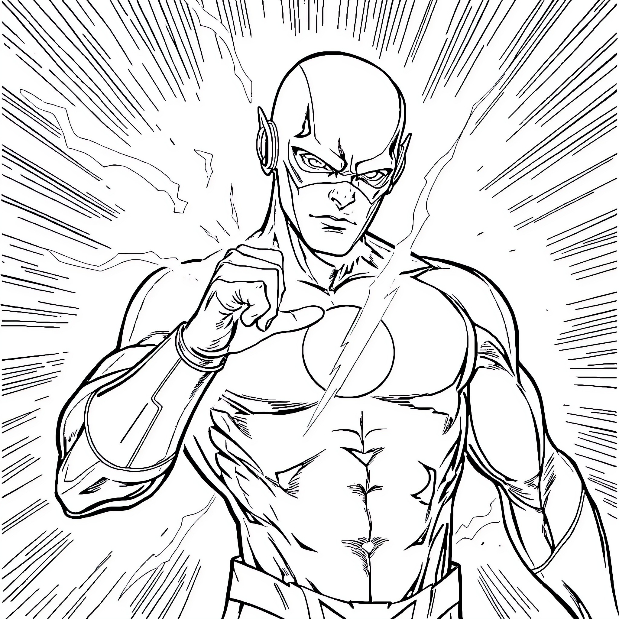 Reverse Flash Charging Up with Intense Expression Coloring Page (free black-and-white line drawing printable PDF for all, from beginners to advanced learners, including children, teens, adults, and seniors)