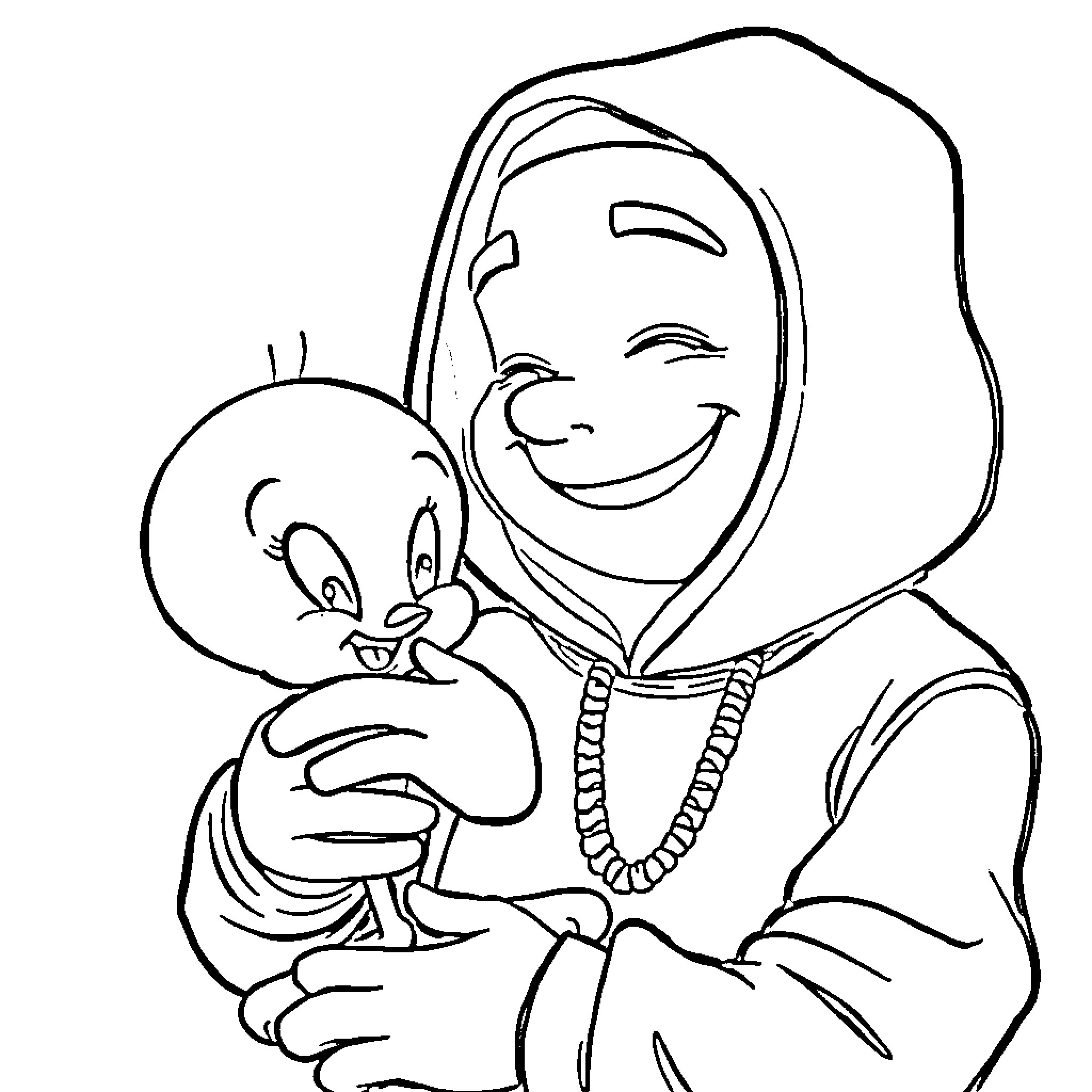 Eminem holding and embracing a baby character Coloring Page (free black-and-white line drawing printable PDF for all, from beginners to advanced learners, including children, teens, adults, and seniors)