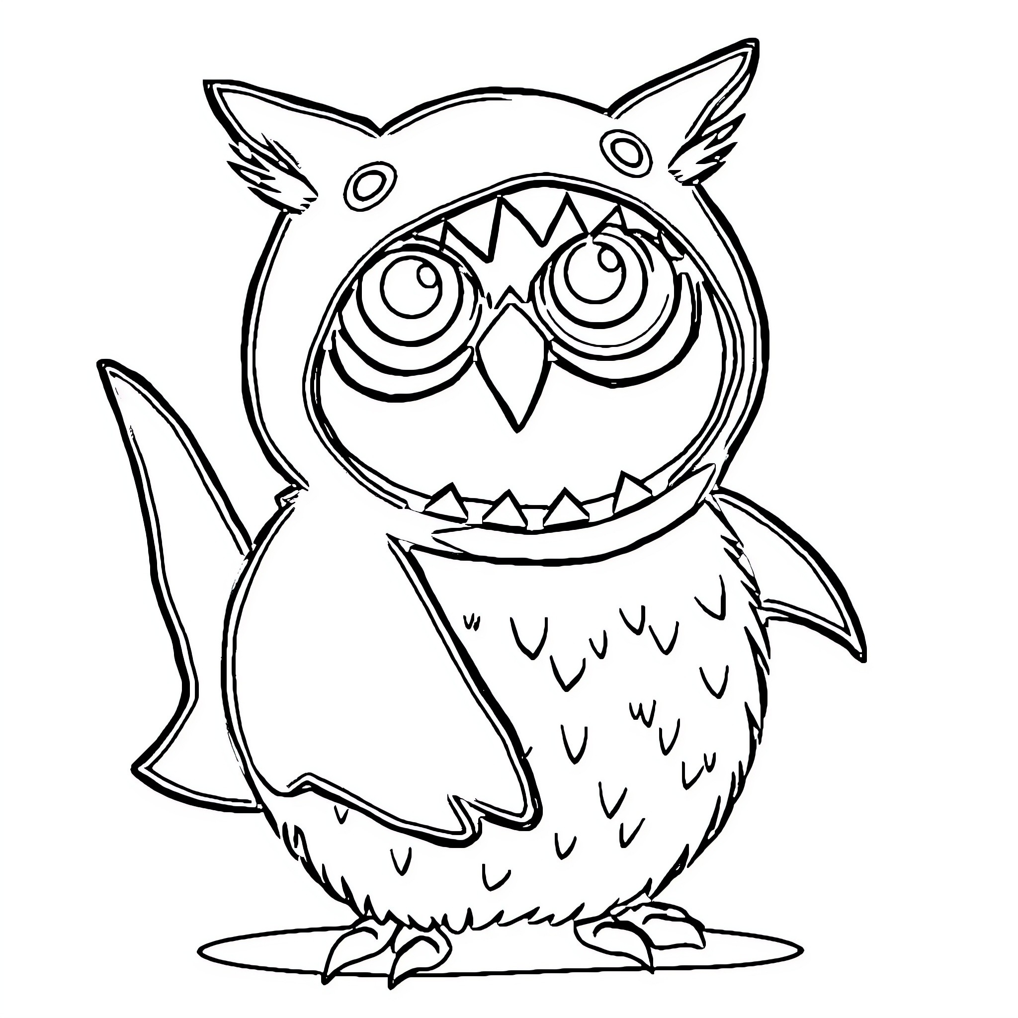 Owl with comical expression Coloring Page (free black-and-white line drawing printable PDF for all, from beginners to advanced learners, including children, teens, adults, and seniors)