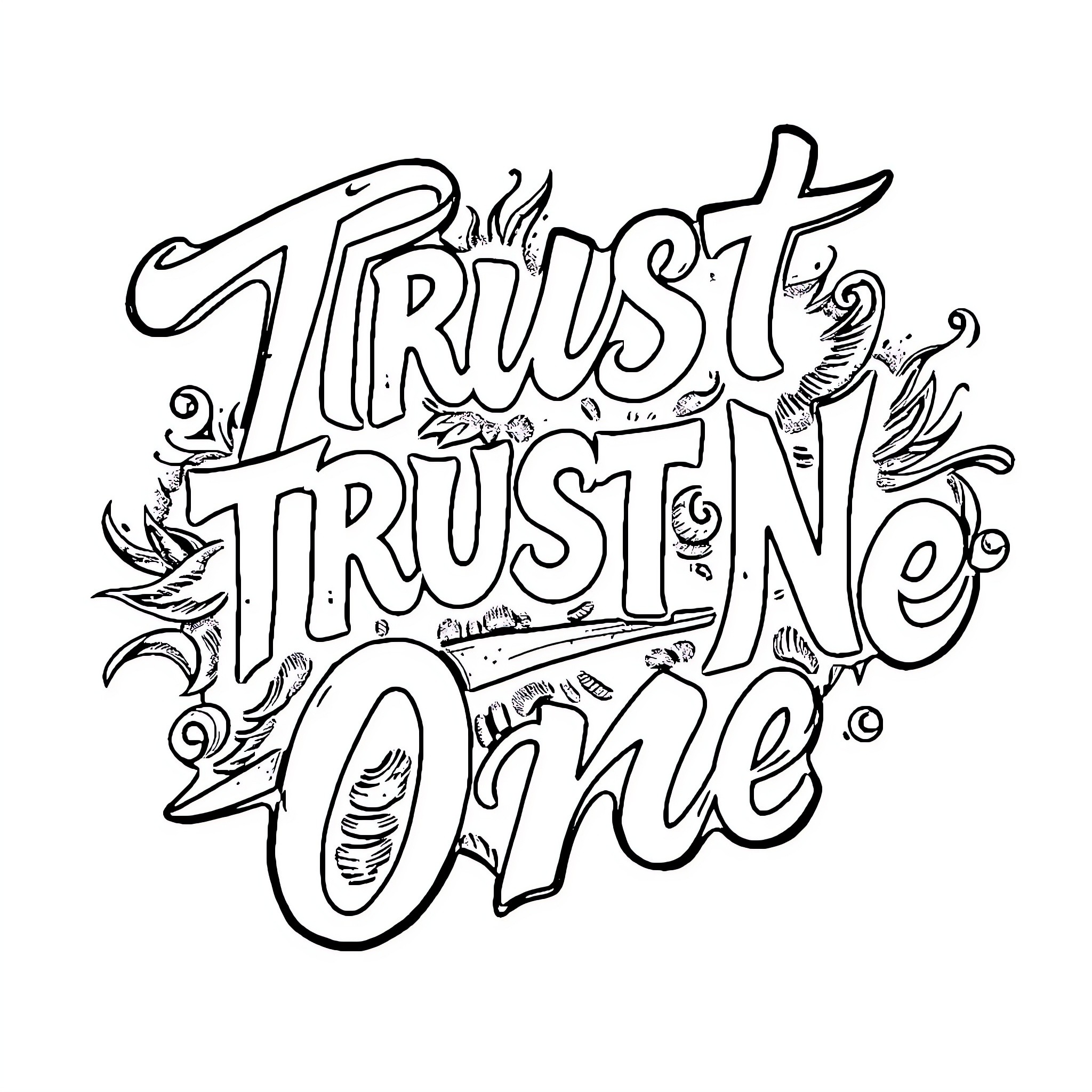 Tattoo of Trust, Trust, and One Coloring Page (free black-and-white line drawing printable PDF for all, from beginners to advanced learners, including children, teens, adults, and seniors)