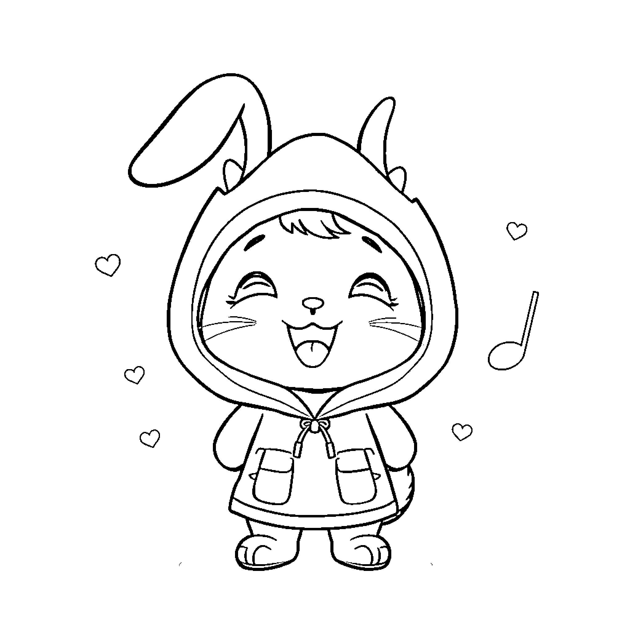 My Melody Smiles and Sings in the Spotlight Coloring Page (free black-and-white line drawing printable PDF for all, from beginners to advanced learners, including children, teens, adults, and seniors)