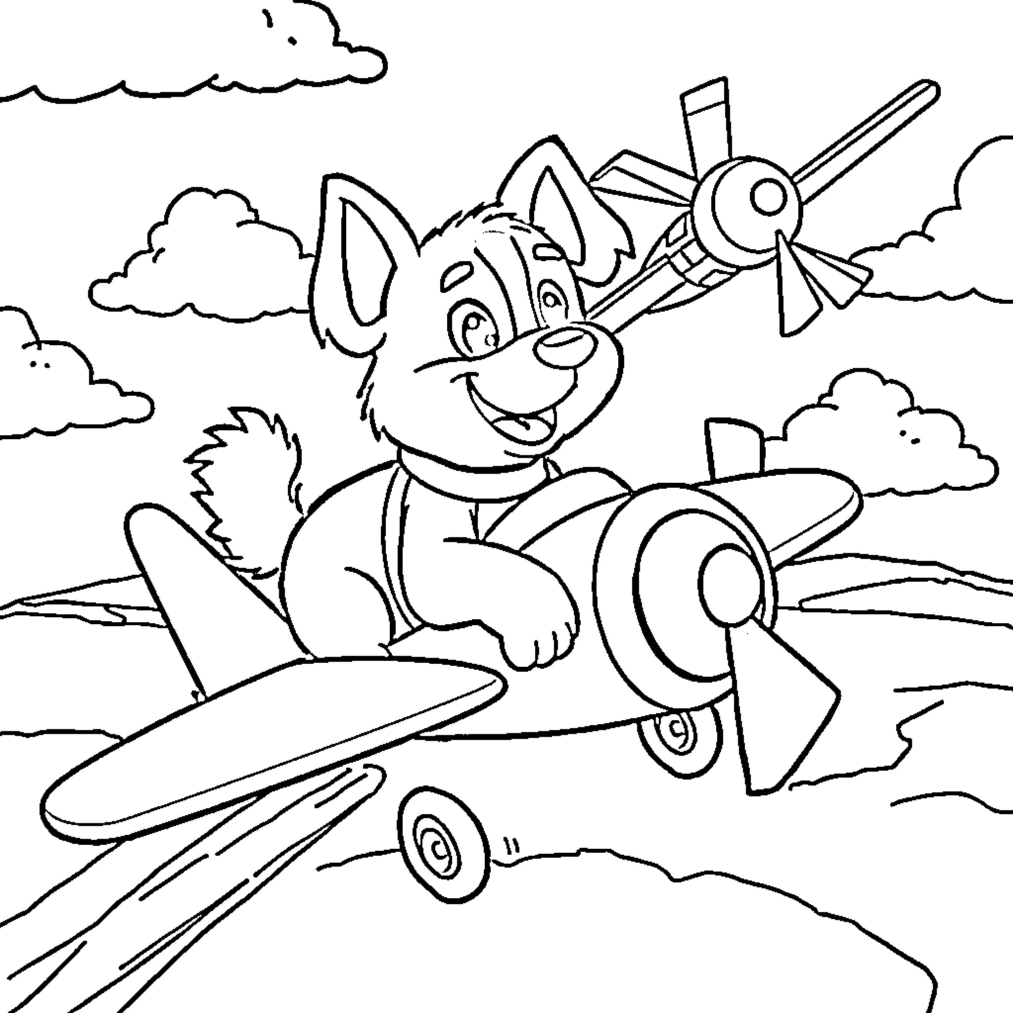 Bluey's Exciting Plane Adventure Coloring Page (free black-and-white line drawing printable PDF for all, from beginners to advanced learners, including children, teens, adults, and seniors)