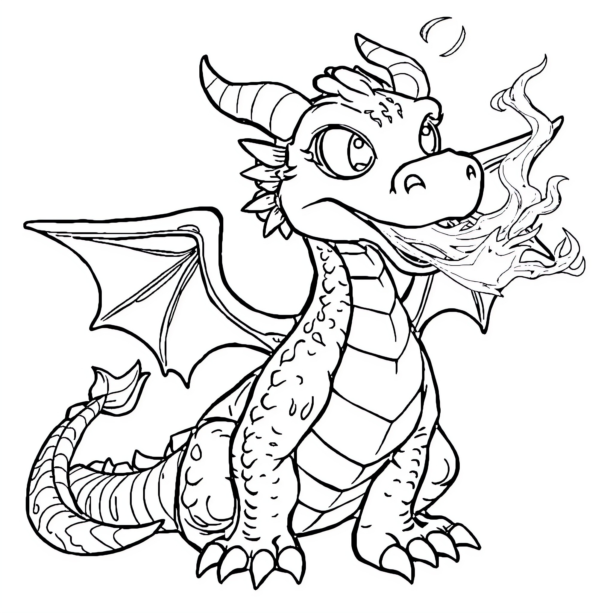 Dragon unleashing fiery breath Coloring Page (free black-and-white line drawing printable PDF for all, from beginners to advanced learners, including children, teens, adults, and seniors)