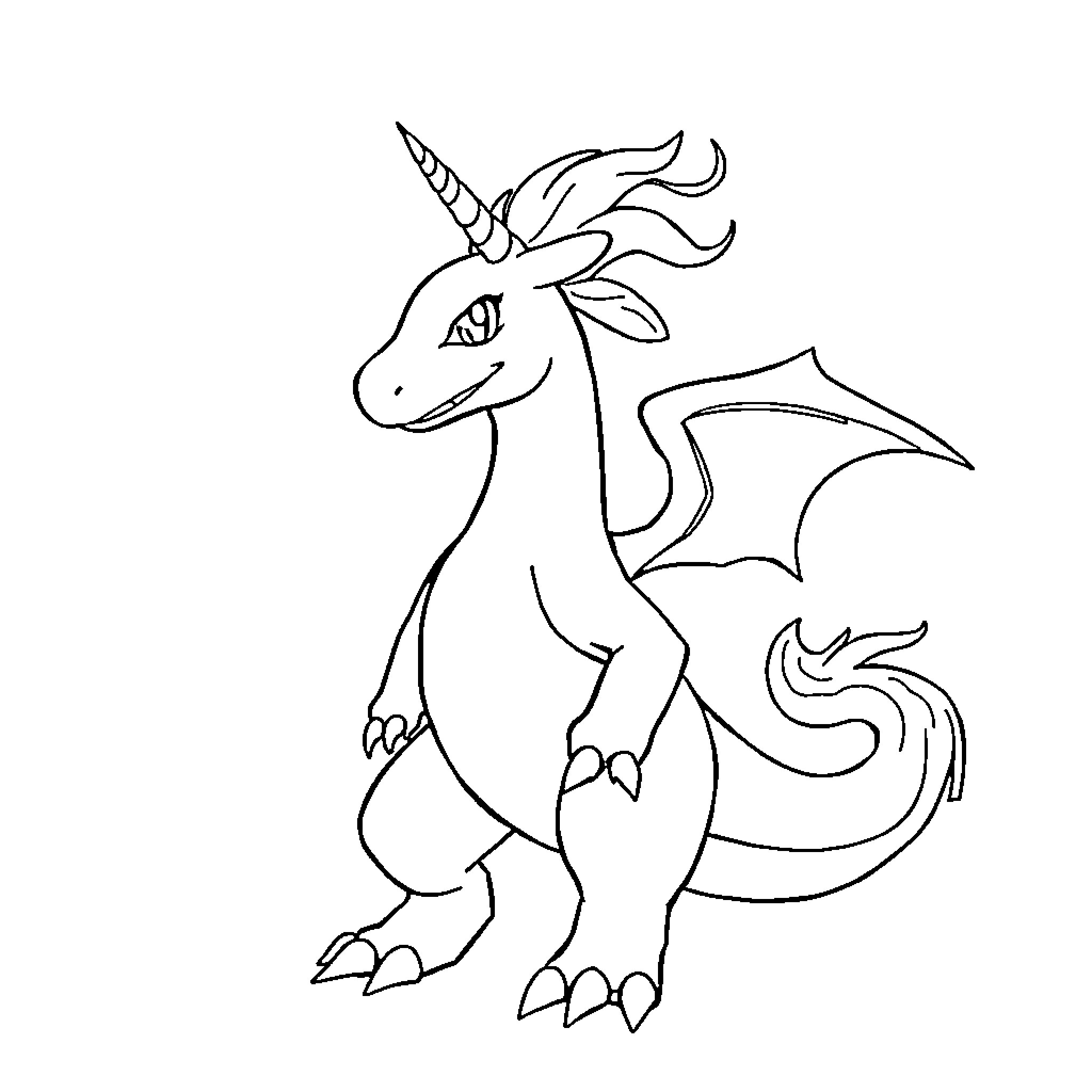Charizard dragon creature in outline Coloring Page (free black-and-white line drawing printable PDF for all, from beginners to advanced learners, including children, teens, adults, and seniors)