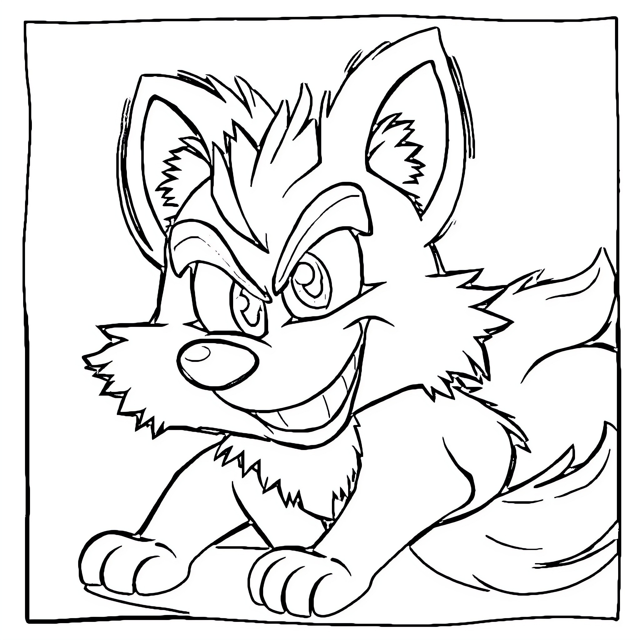 Baddie wolf pup with mischievous expression Coloring Page (free black-and-white line drawing printable PDF for all, from beginners to advanced learners, including children, teens, adults, and seniors)