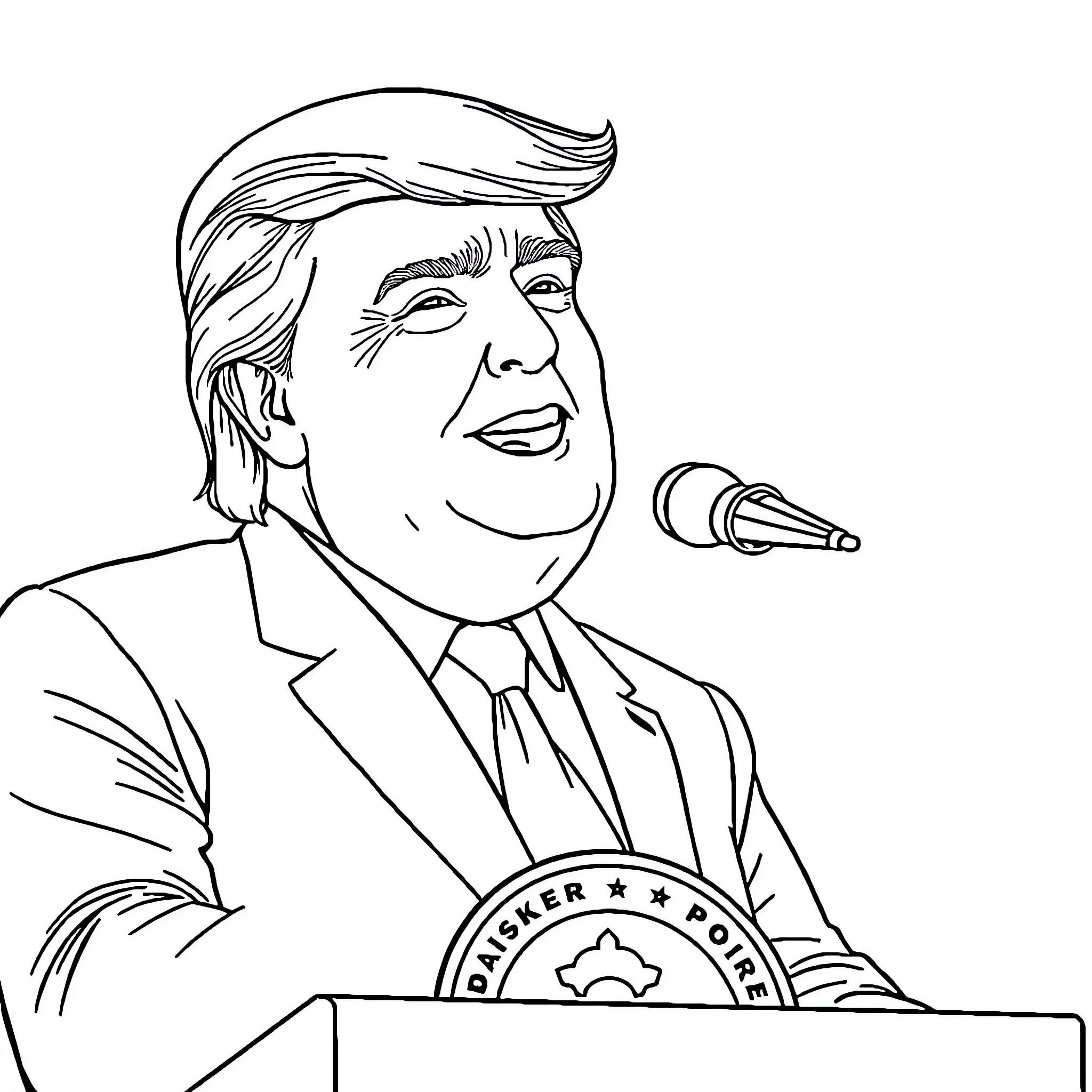 Donald Trump Addressing Supporters at Rally Coloring Page (free black-and-white line drawing printable PDF for all, from beginners to advanced learners, including children, teens, adults, and seniors)