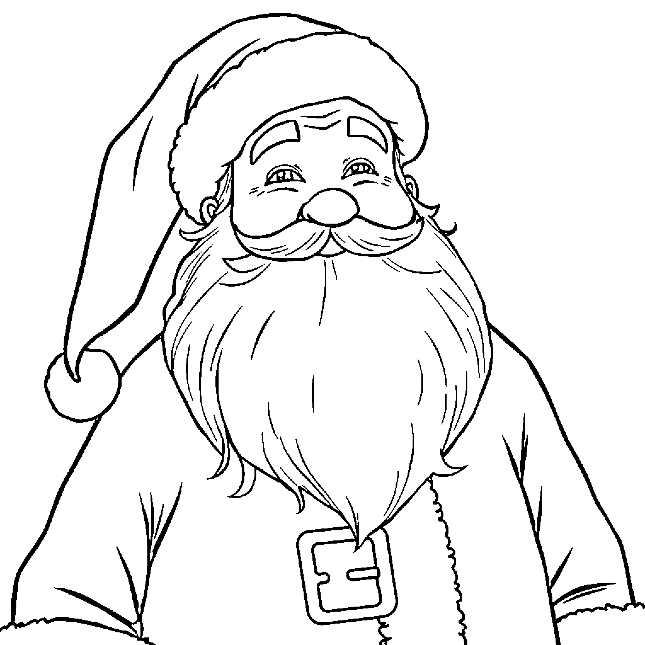 Santa Claus Smiling and Wearing a Hat Coloring Page (free black-and-white line drawing printable PDF for all, from beginners to advanced learners, including children, teens, adults, and seniors)