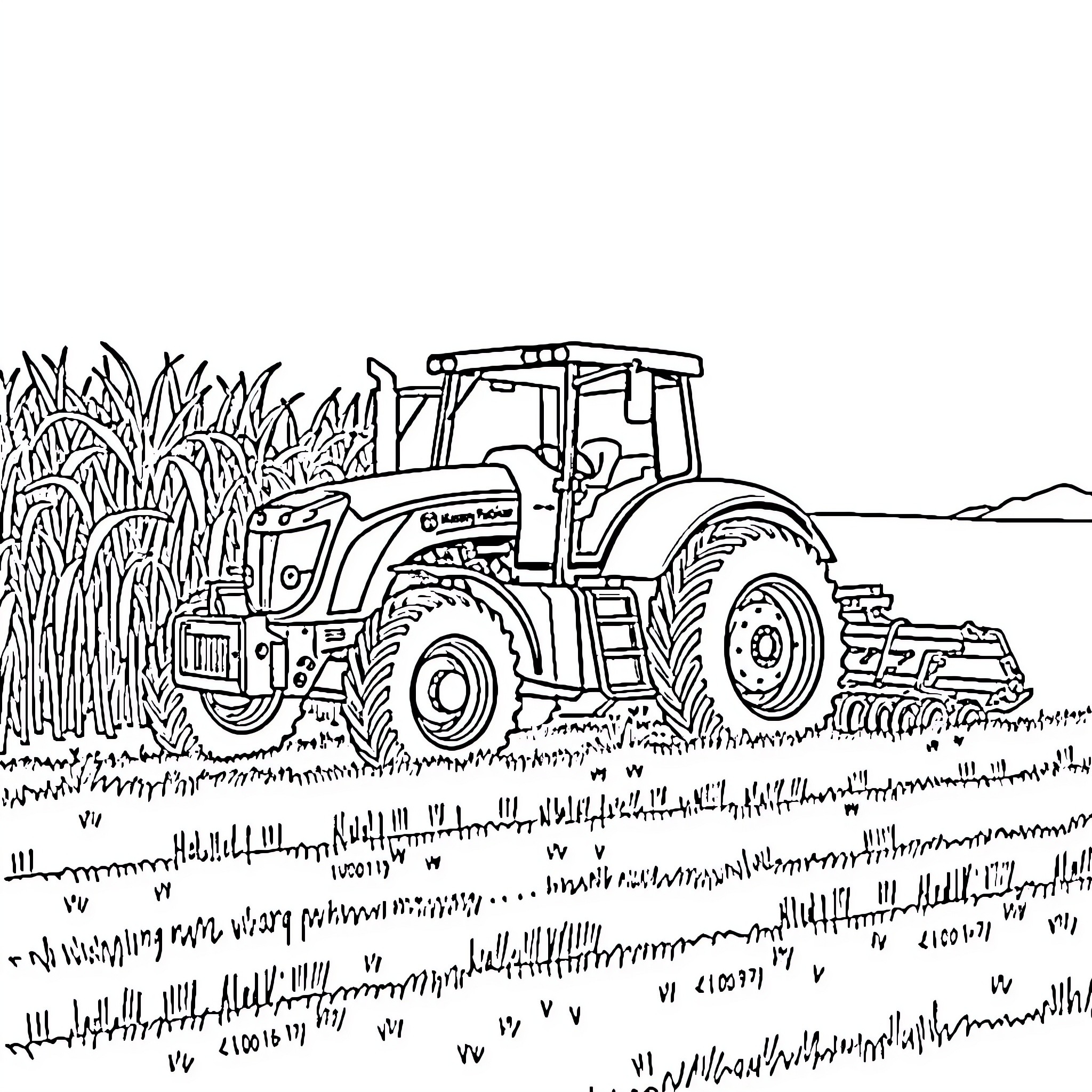 Massey Ferguson tractor plowing the field Coloring Page (free black-and-white line drawing printable PDF for all, from beginners to advanced learners, including children, teens, adults, and seniors)