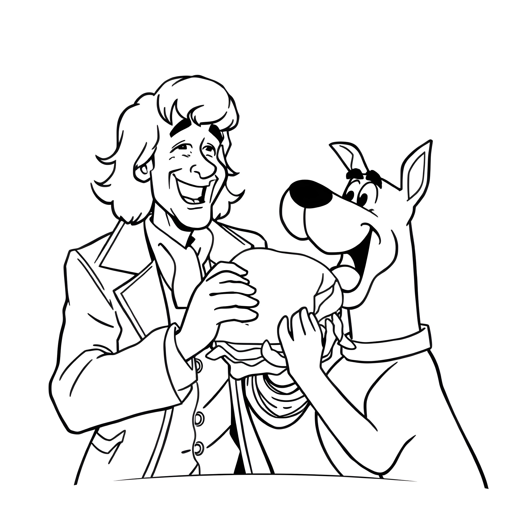 Doctor and Friendly Canine Assistant Coloring Page (free black-and-white line drawing printable PDF for all, from beginners to advanced learners, including children, teens, adults, and seniors)