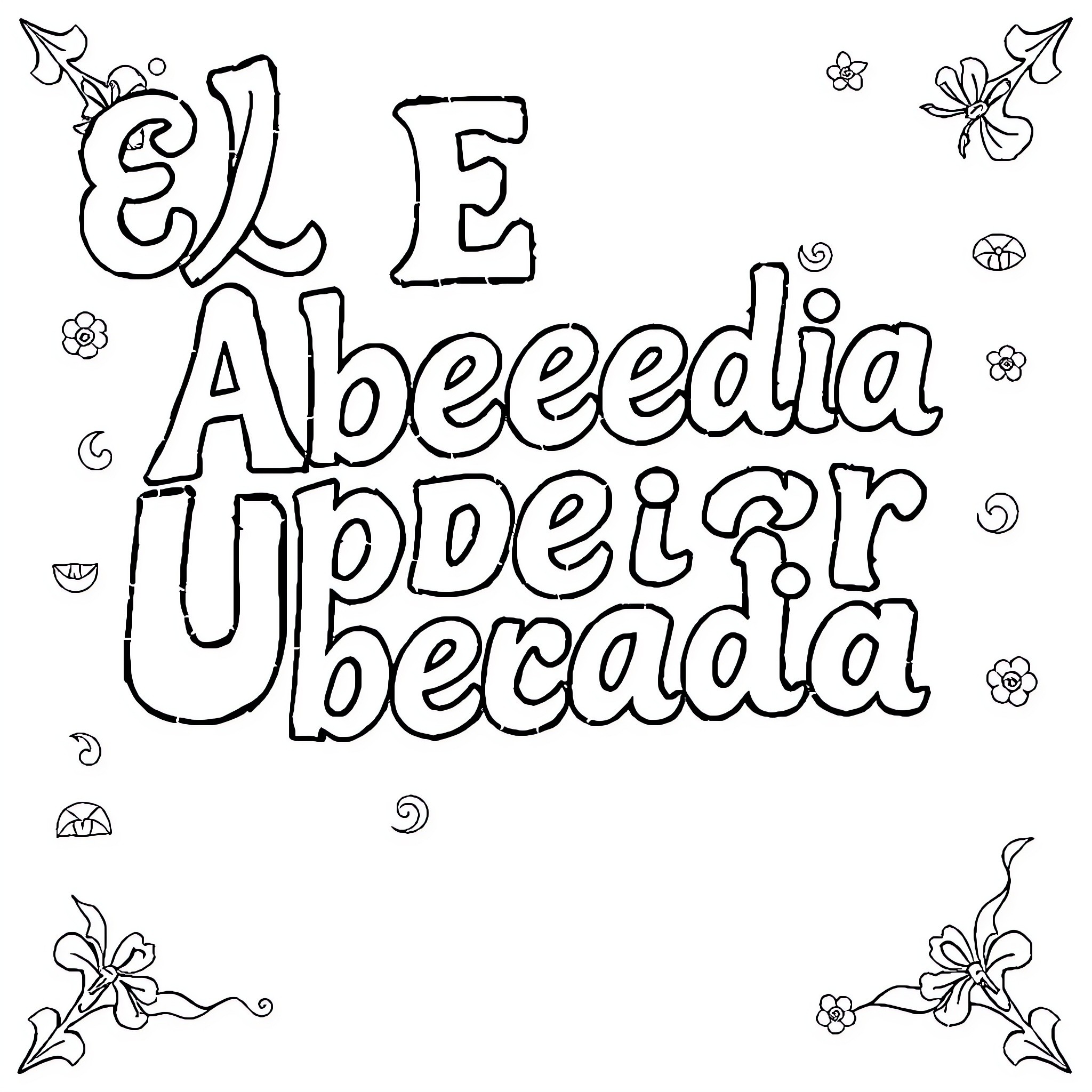 Alphabet Drawn in Creative Decorations Coloring Page (free black-and-white line drawing printable PDF for all, from beginners to advanced learners, including children, teens, adults, and seniors)