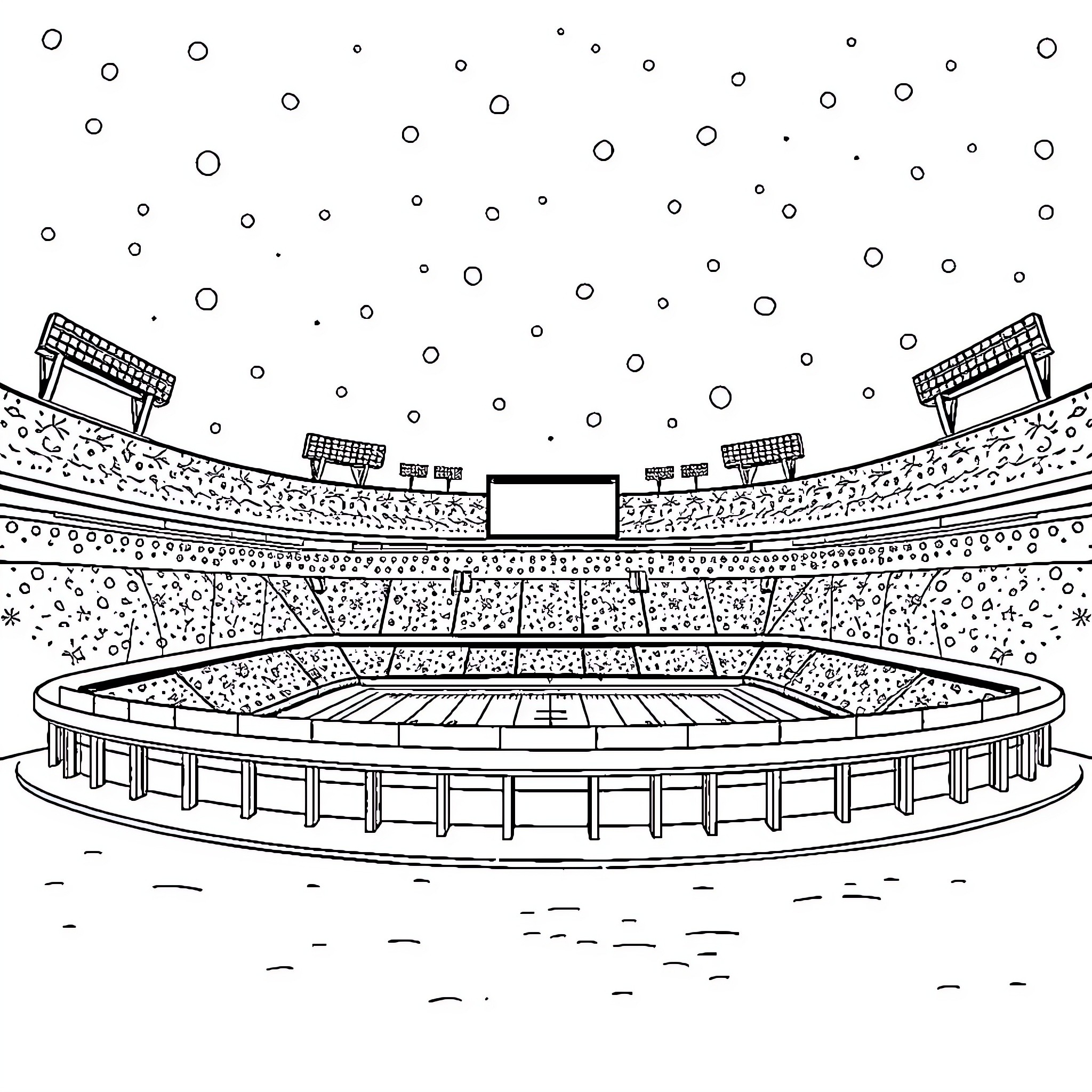 Stadium filled with spectators watching event Coloring Page (free black-and-white line drawing printable PDF for all, from beginners to advanced learners, including children, teens, adults, and seniors)
