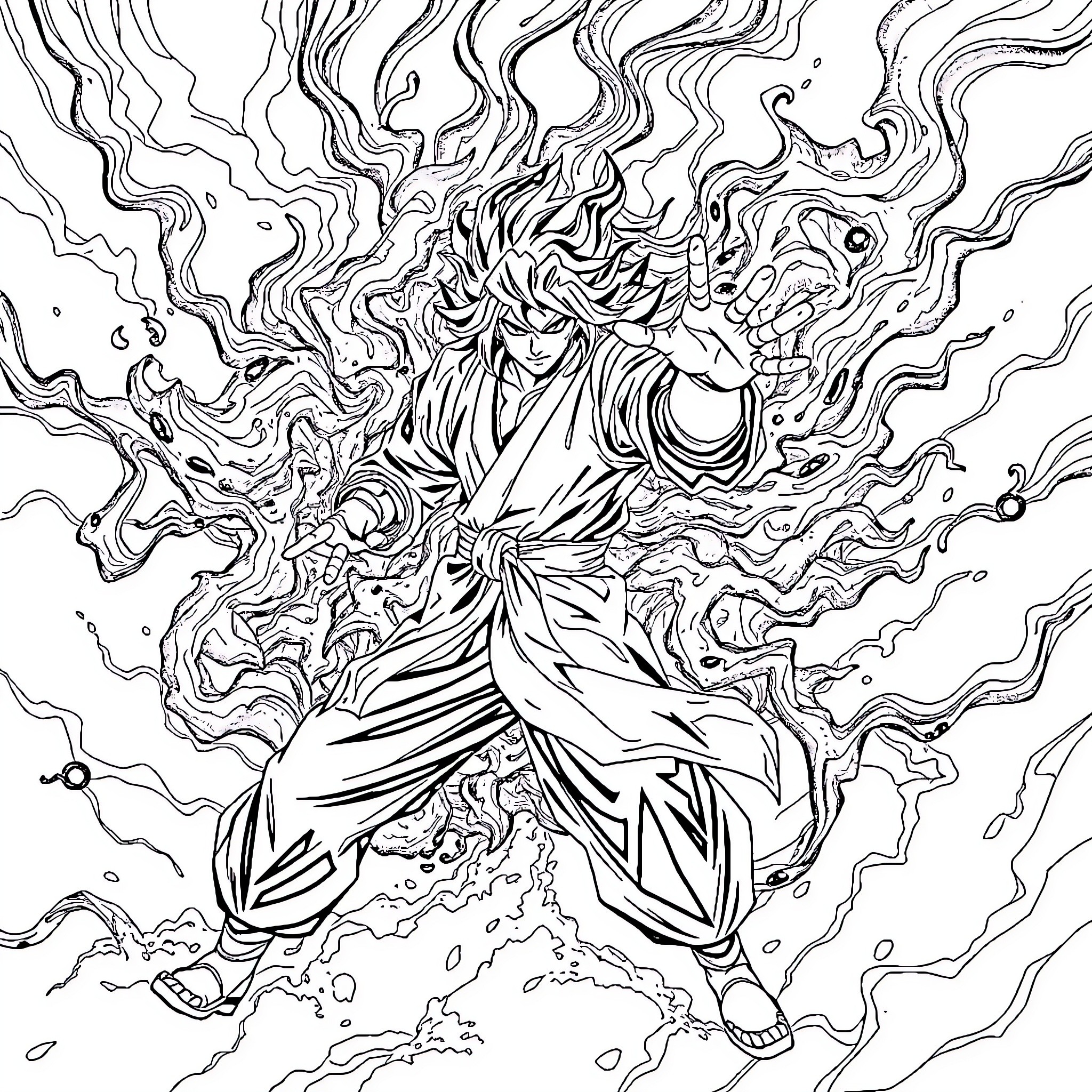 Gojo's Chaotic Divine Manifestation Coloring Page (free black-and-white line drawing printable PDF for all, from beginners to advanced learners, including children, teens, adults, and seniors)