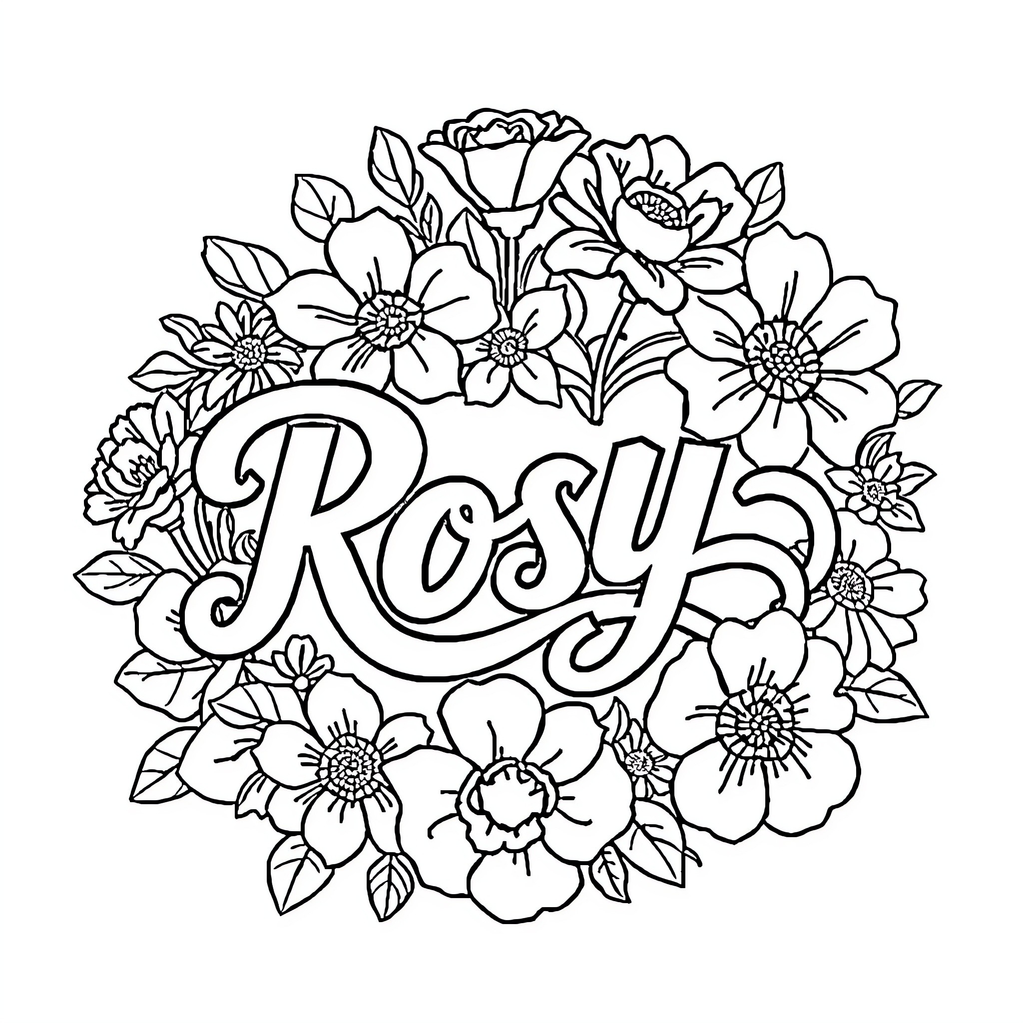 Logo with floral design and text Coloring Page (free black-and-white line drawing printable PDF for all, from beginners to advanced learners, including children, teens, adults, and seniors)