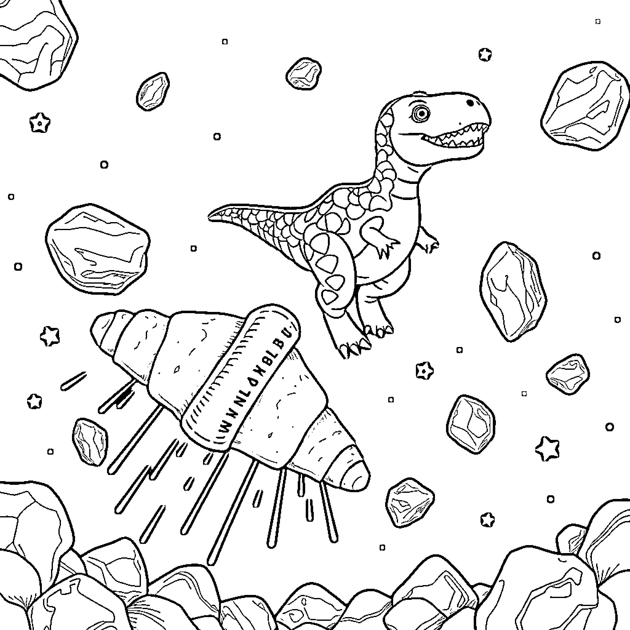 Dinosaur exploring a prehistoric landscape Coloring Page (free black-and-white line drawing printable PDF for all, from beginners to advanced learners, including children, teens, adults, and seniors)