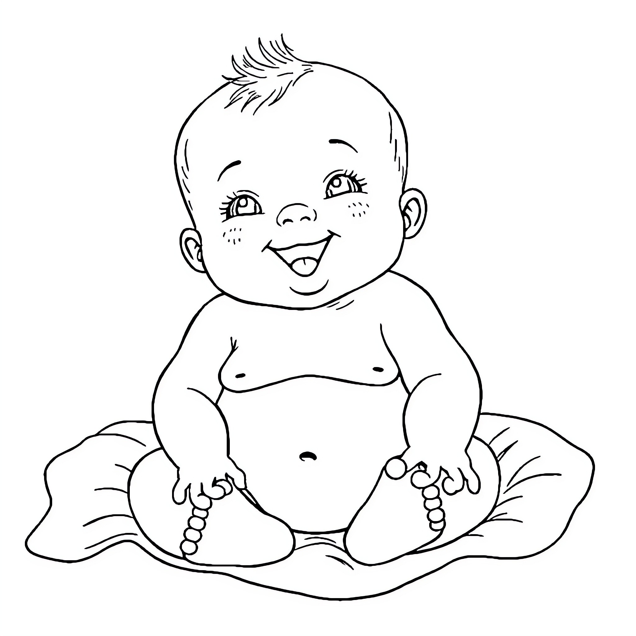 Baby playing joyfully on the floor Coloring Page (free black-and-white line drawing printable PDF for all, from beginners to advanced learners, including children, teens, adults, and seniors)