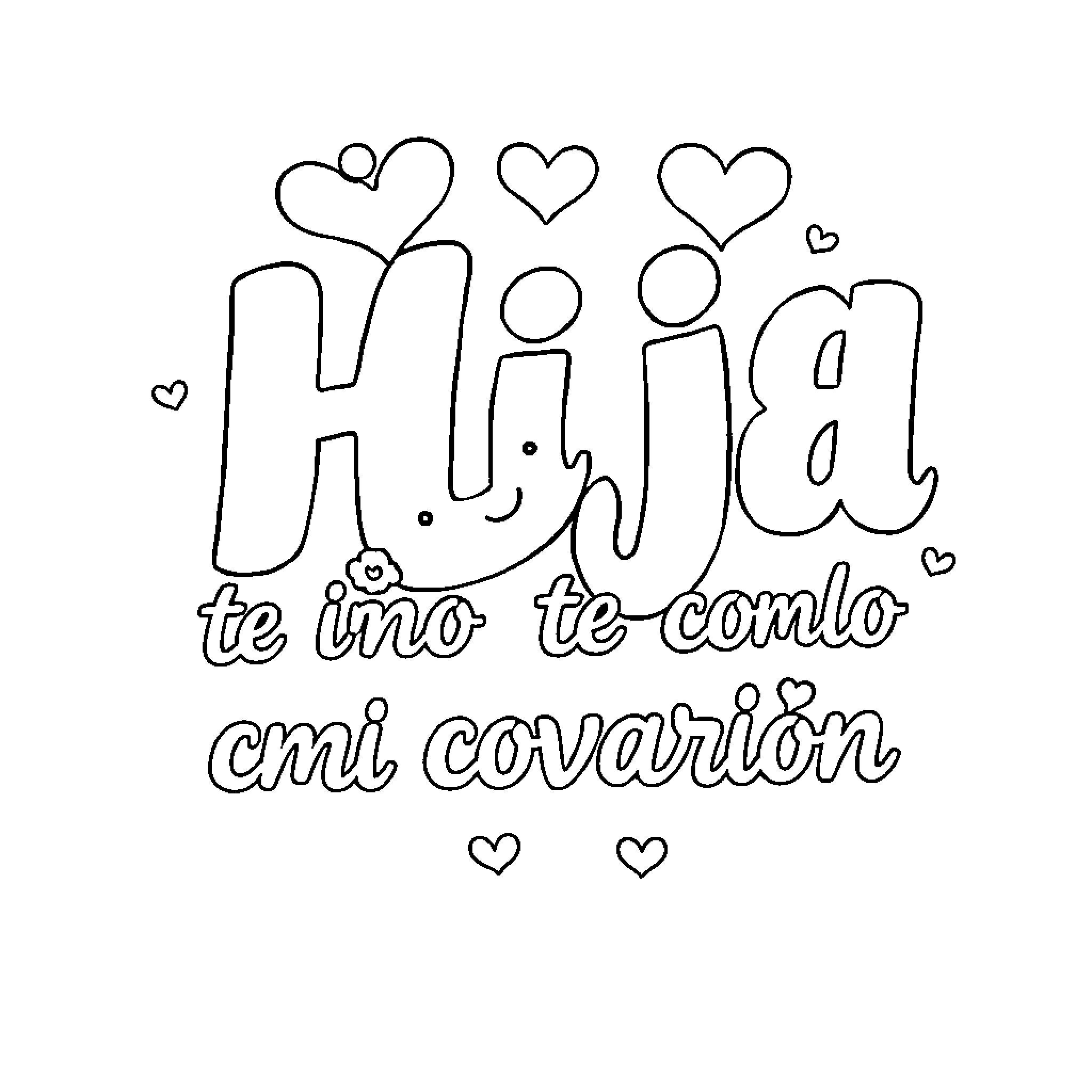Daughter's Heartfelt Expression of Love Coloring Page (free black-and-white line drawing printable PDF for all, from beginners to advanced learners, including children, teens, adults, and seniors)
