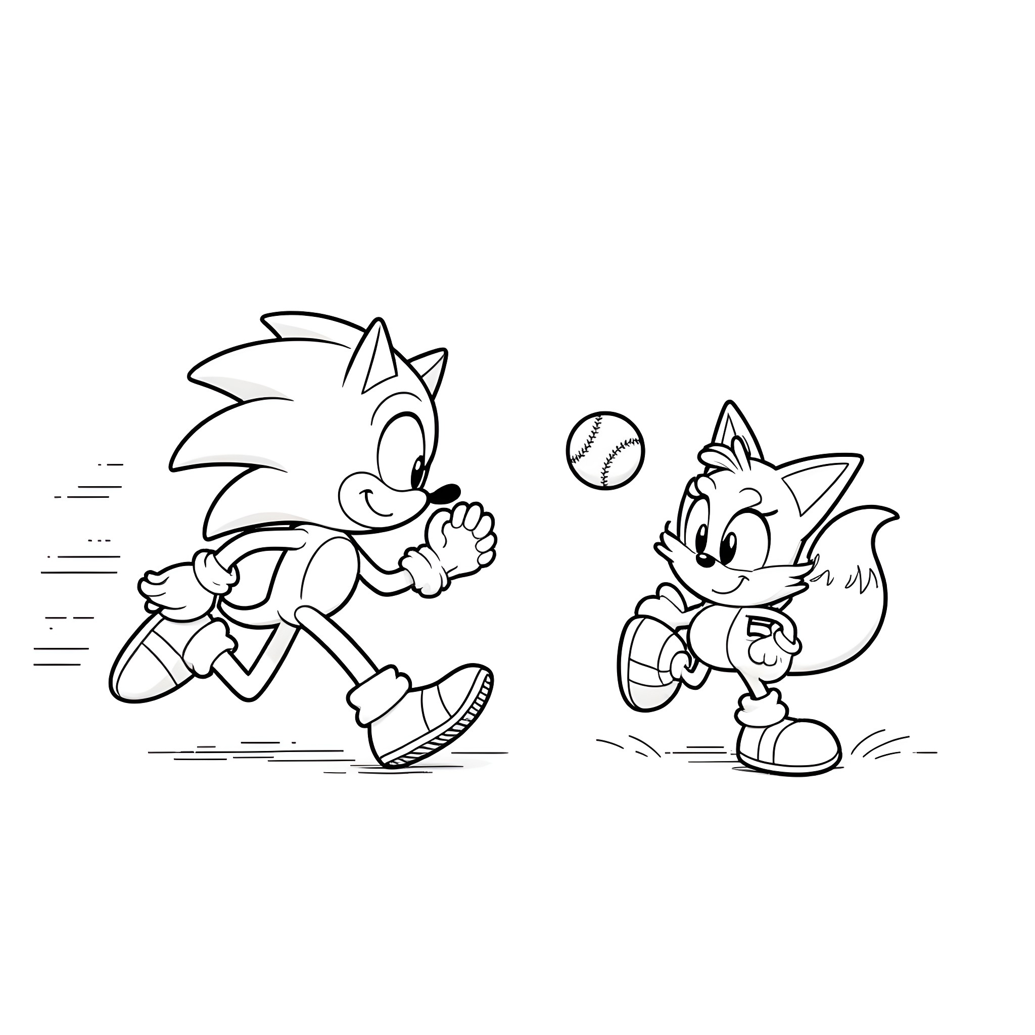 Sonic characters in action poses and scenes Coloring Page (free black-and-white line drawing printable PDF for all, from beginners to advanced learners, including children, teens, adults, and seniors)