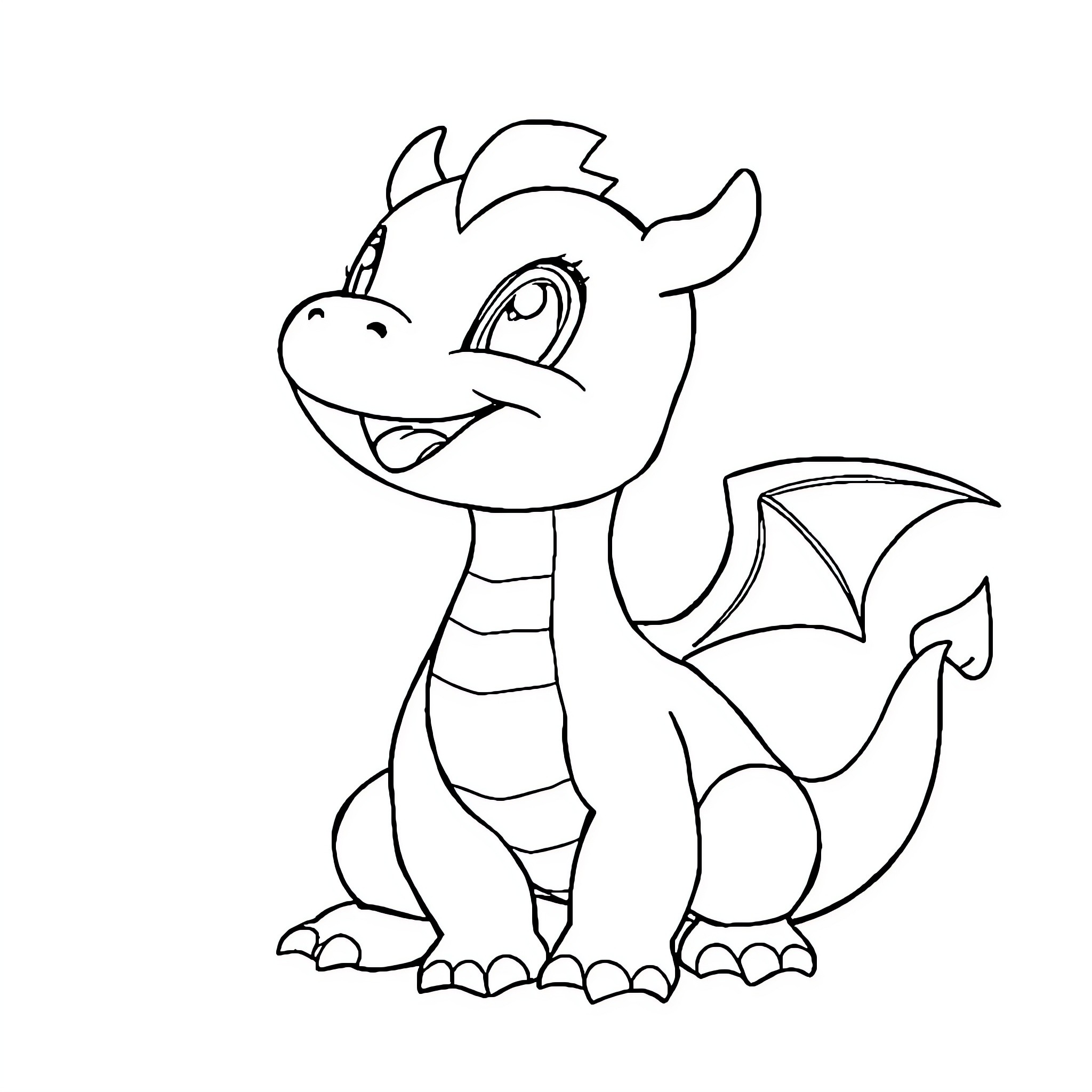 Dragon hatchling playing joyfully Coloring Page (free black-and-white line drawing printable PDF for all, from beginners to advanced learners, including children, teens, adults, and seniors)