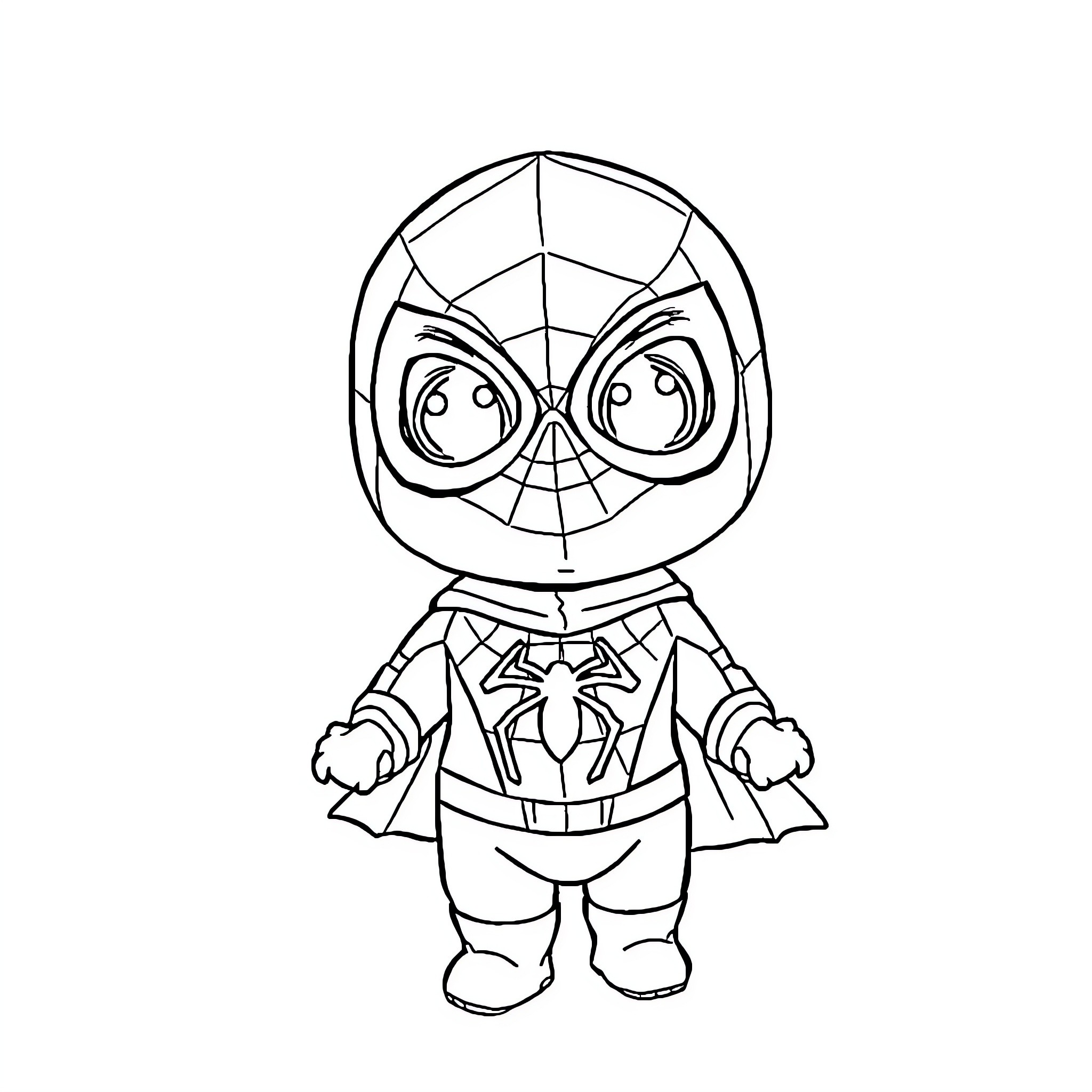 Spiderman cartoon character in costume Coloring Page (free black-and-white line drawing printable PDF for all, from beginners to advanced learners, including children, teens, adults, and seniors)