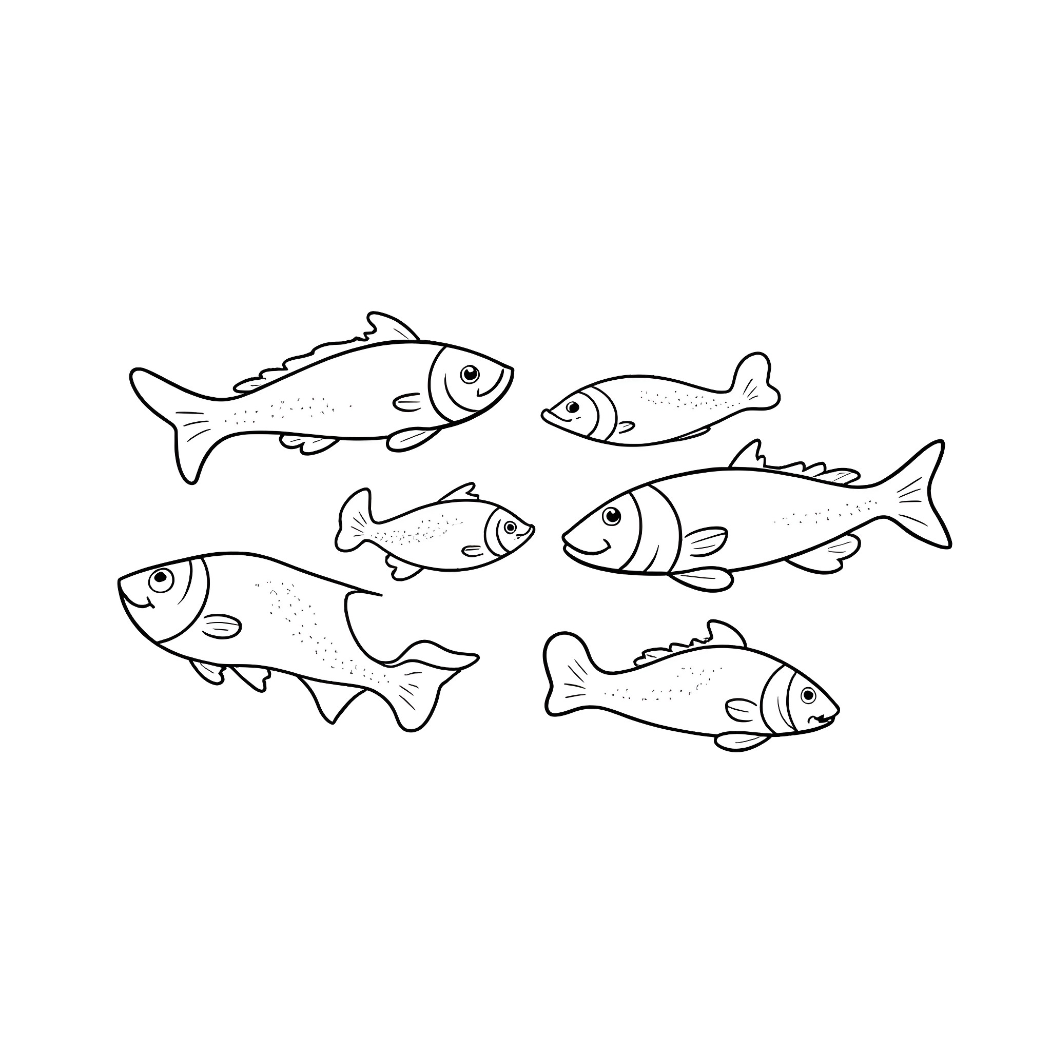 Fish swimming around in a simple illustration Coloring Page (free black-and-white line drawing printable PDF for all, from beginners to advanced learners, including children, teens, adults, and seniors)