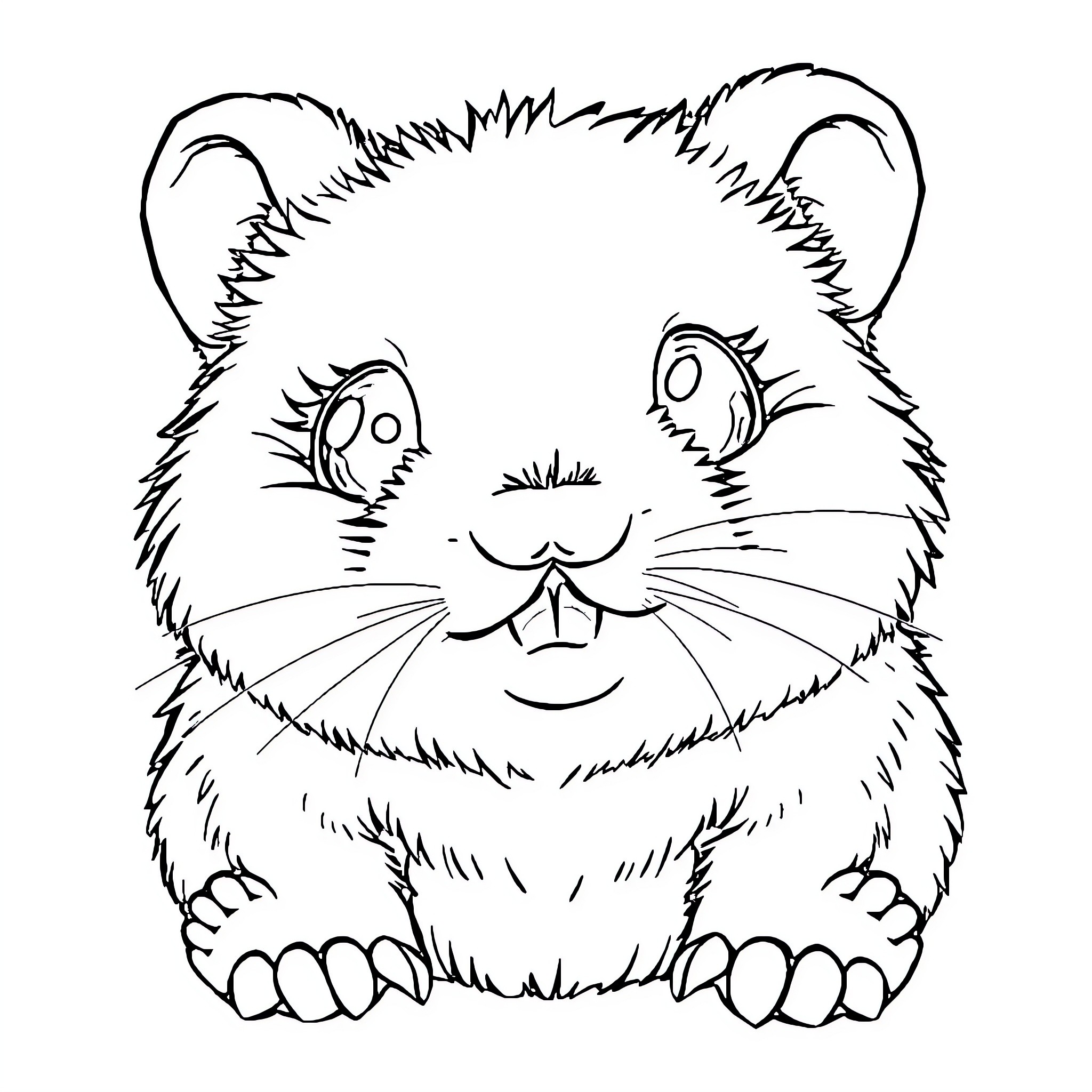 Teddyhamster with cute expression and round body Coloring Page (free black-and-white line drawing printable PDF for all, from beginners to advanced learners, including children, teens, adults, and seniors)