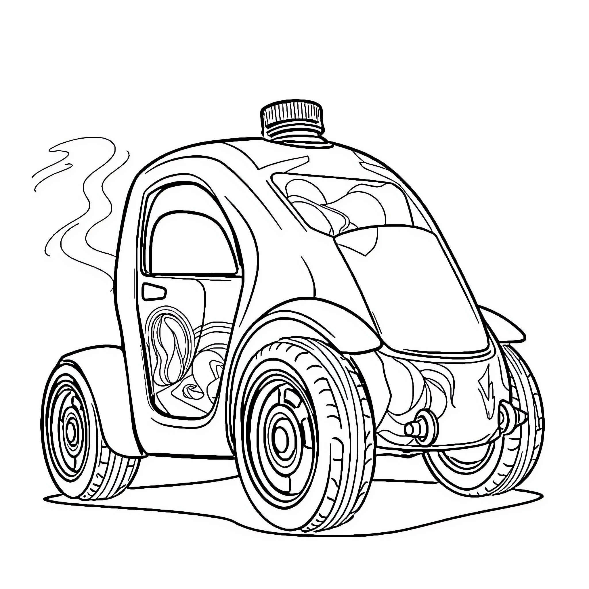 Carrito police car speeding down the road Coloring Page (free black-and-white line drawing printable PDF for all, from beginners to advanced learners, including children, teens, adults, and seniors)