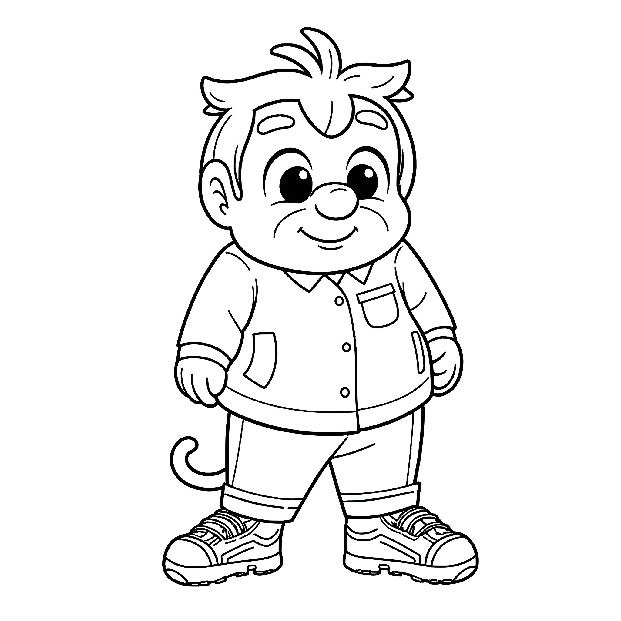 Mike the smiling boy in casual outfit Coloring Page (free black-and-white line drawing printable PDF for all, from beginners to advanced learners, including children, teens, adults, and seniors)