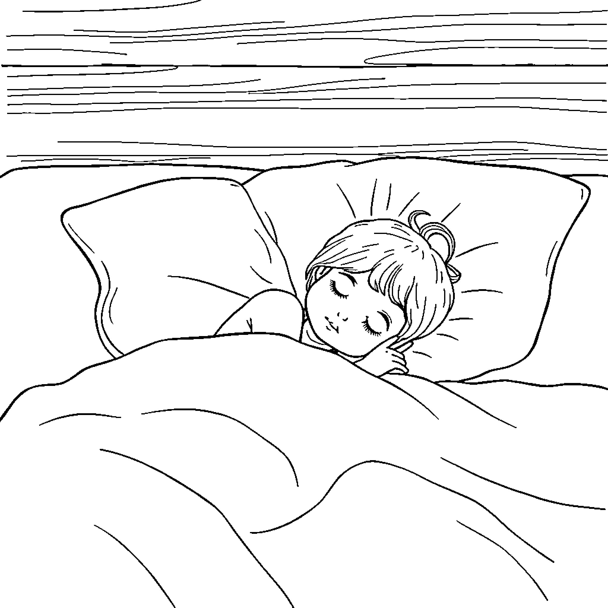 Mommy's peaceful afternoon nap Coloring Page (free black-and-white line drawing printable PDF for all, from beginners to advanced learners, including children, teens, adults, and seniors)