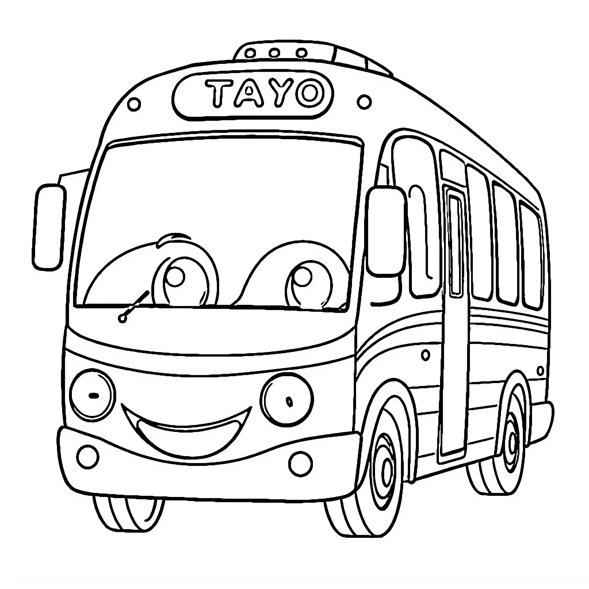 Tayo the Happy Bus Coloring Page (free black-and-white line drawing printable PDF for all, from beginners to advanced learners, including children, teens, adults, and seniors)