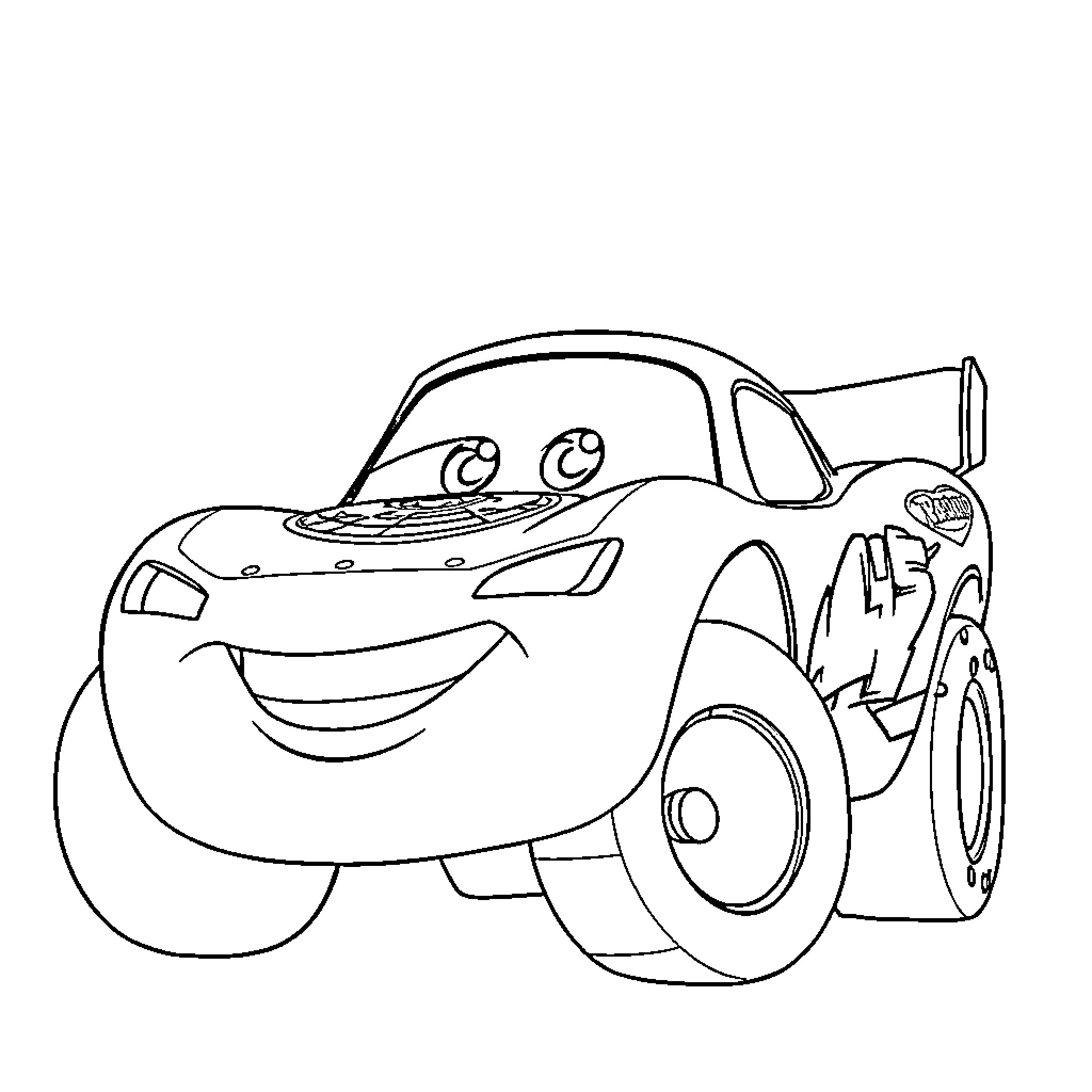 Rayo McQueen in an animated car scene Coloring Page (free black-and-white line drawing printable PDF for all, from beginners to advanced learners, including children, teens, adults, and seniors)