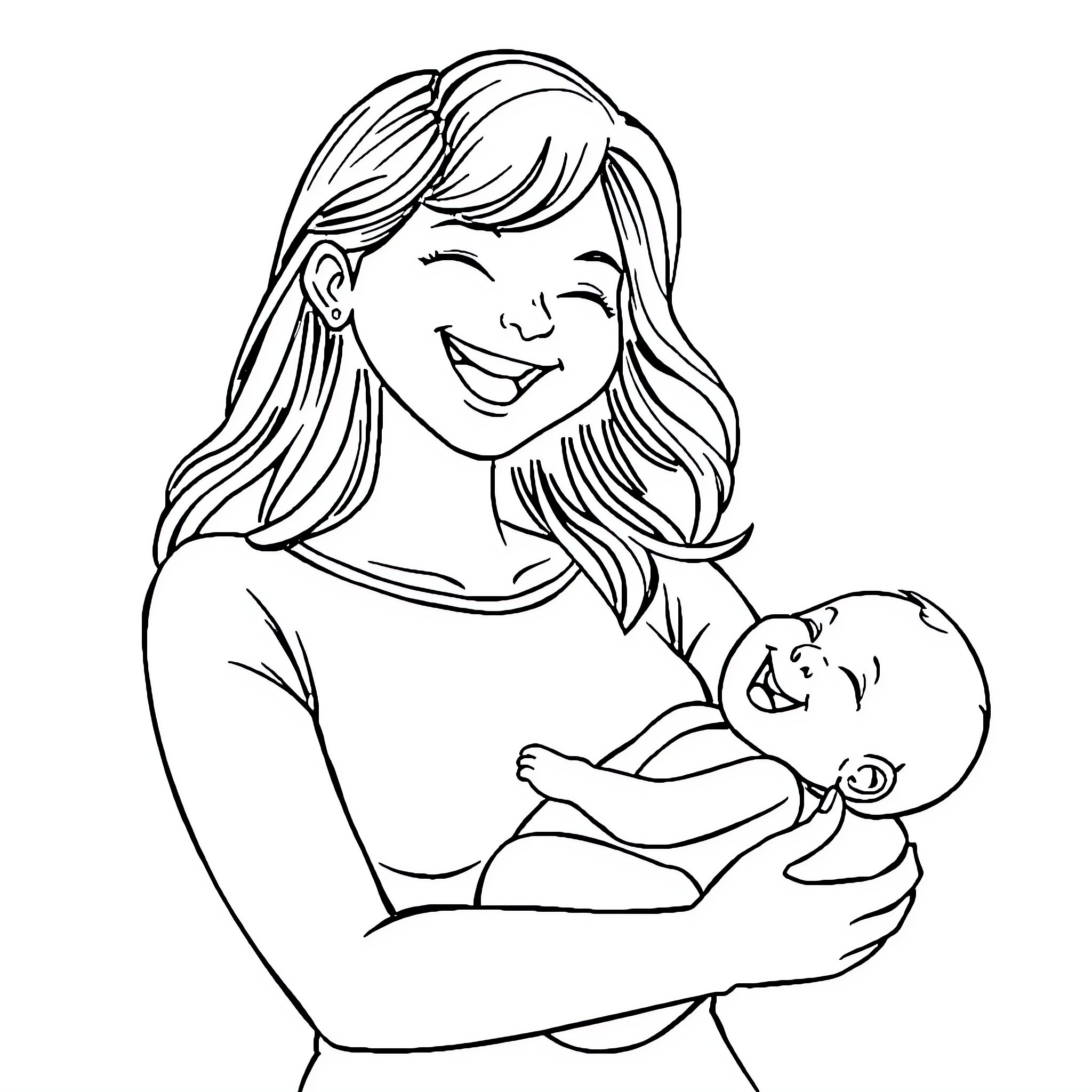 Mother and Son Bonding Moment Coloring Page (free black-and-white line drawing printable PDF for all, from beginners to advanced learners, including children, teens, adults, and seniors)
