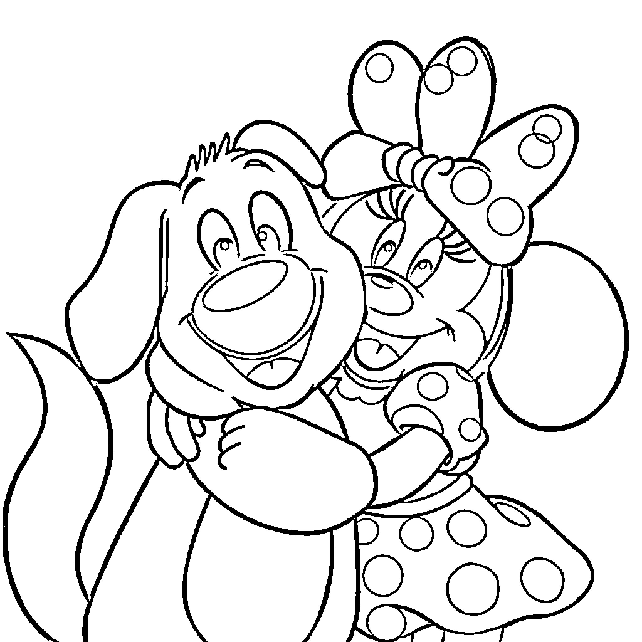 Bluey and Bingo Playing Happily Coloring Page (free black-and-white line drawing printable PDF for all, from beginners to advanced learners, including children, teens, adults, and seniors)